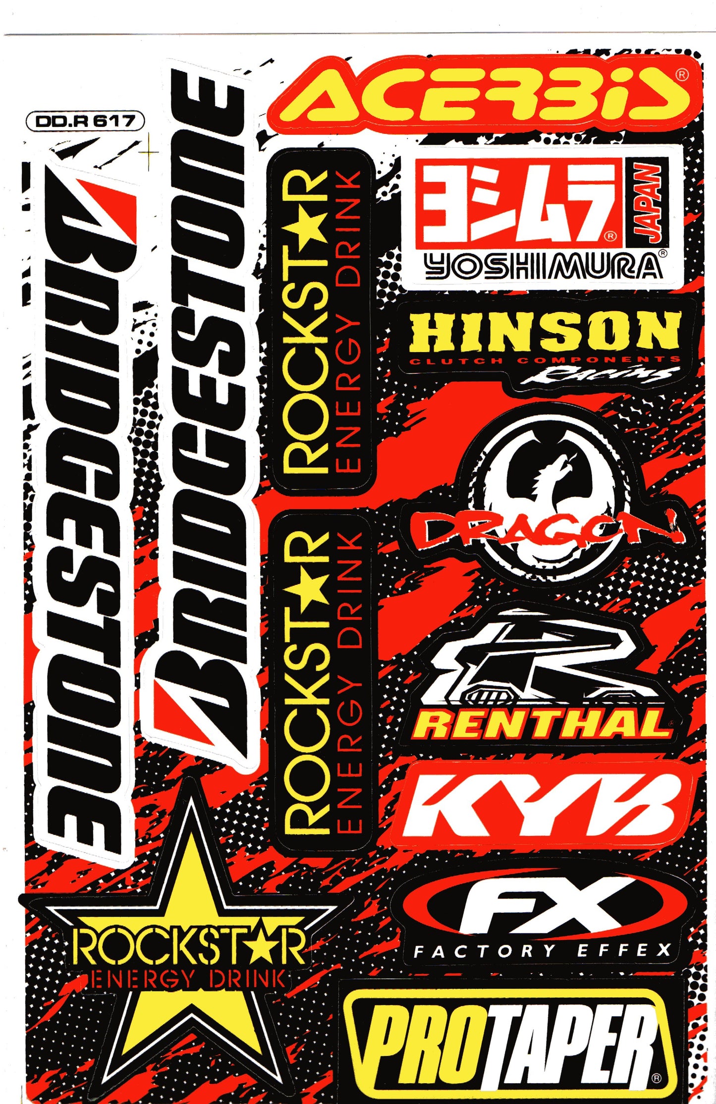 Bridgestone Rockstar Acerbis Yoshimura Motocross Sticker Sheet | Decal DD.R617