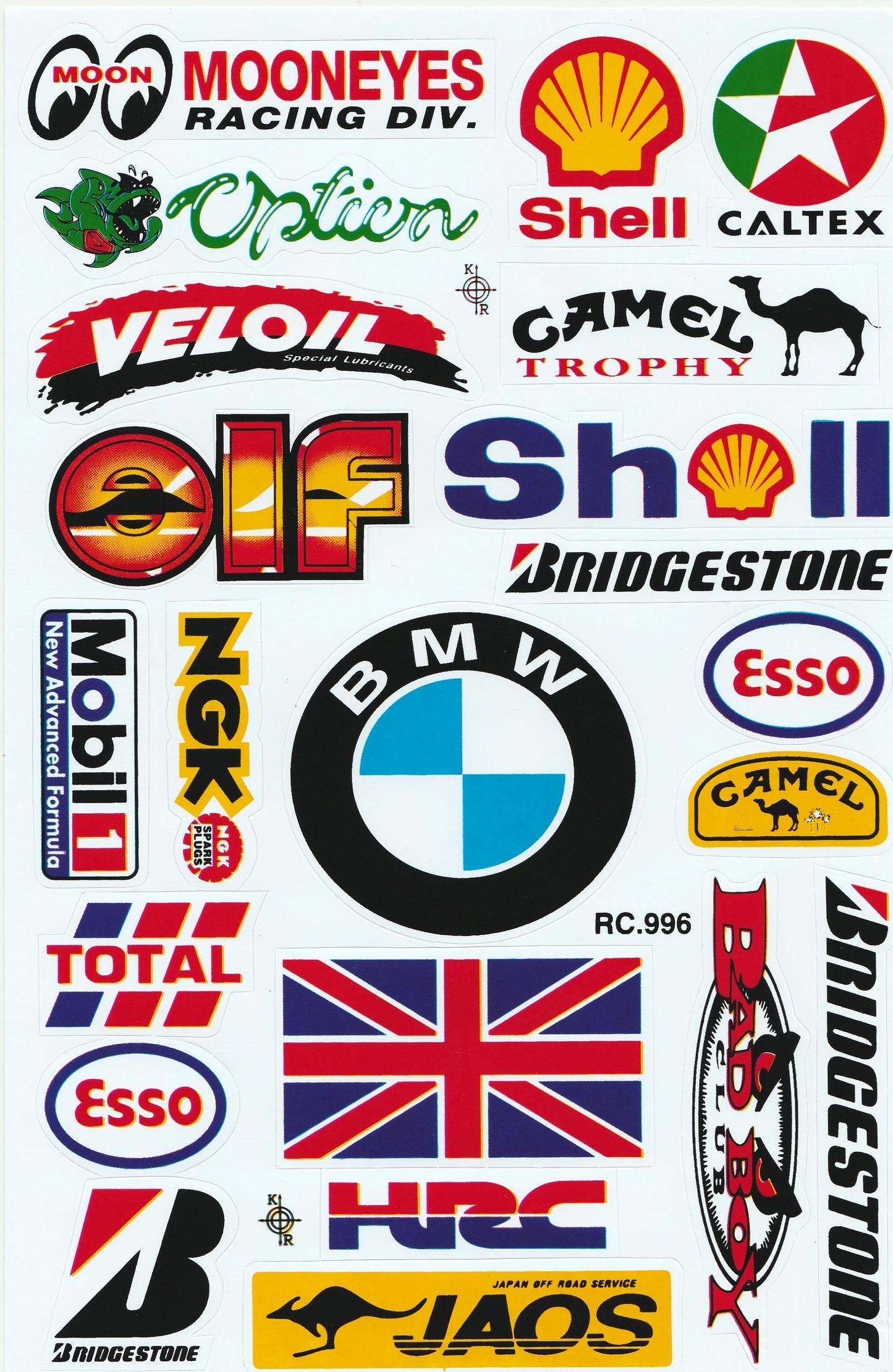 BMW Shell Bridgestone HRC Mooneyes Racing Sticker Sheet | Car Decal RC.996