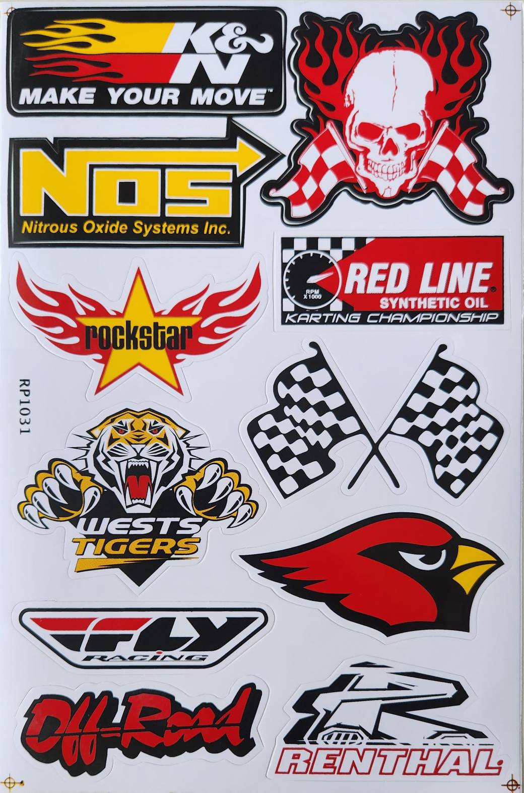 K&N NOS Rockstar Fly Racing Renthal Red Line Sticker Sheet | Motorsport Decal RP1031