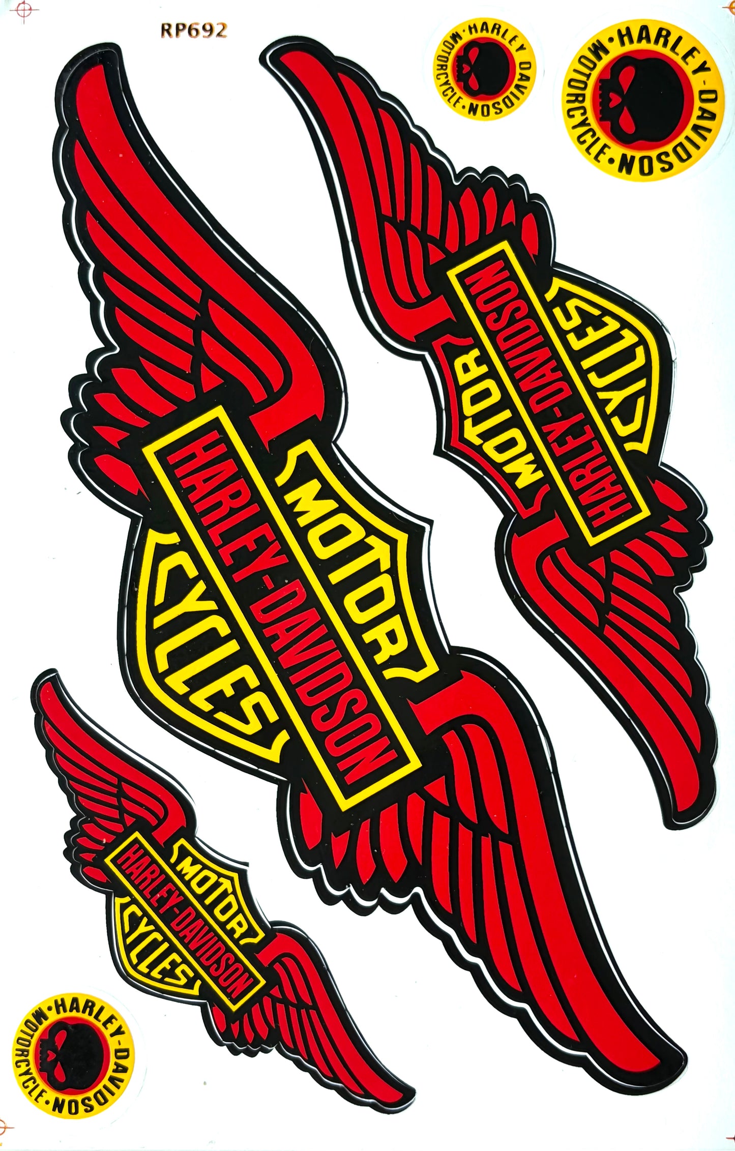 Harley-Davidson Motor Cycles Wings Bar Shield Skull Sticker Sheet Red Yellow Black RP692