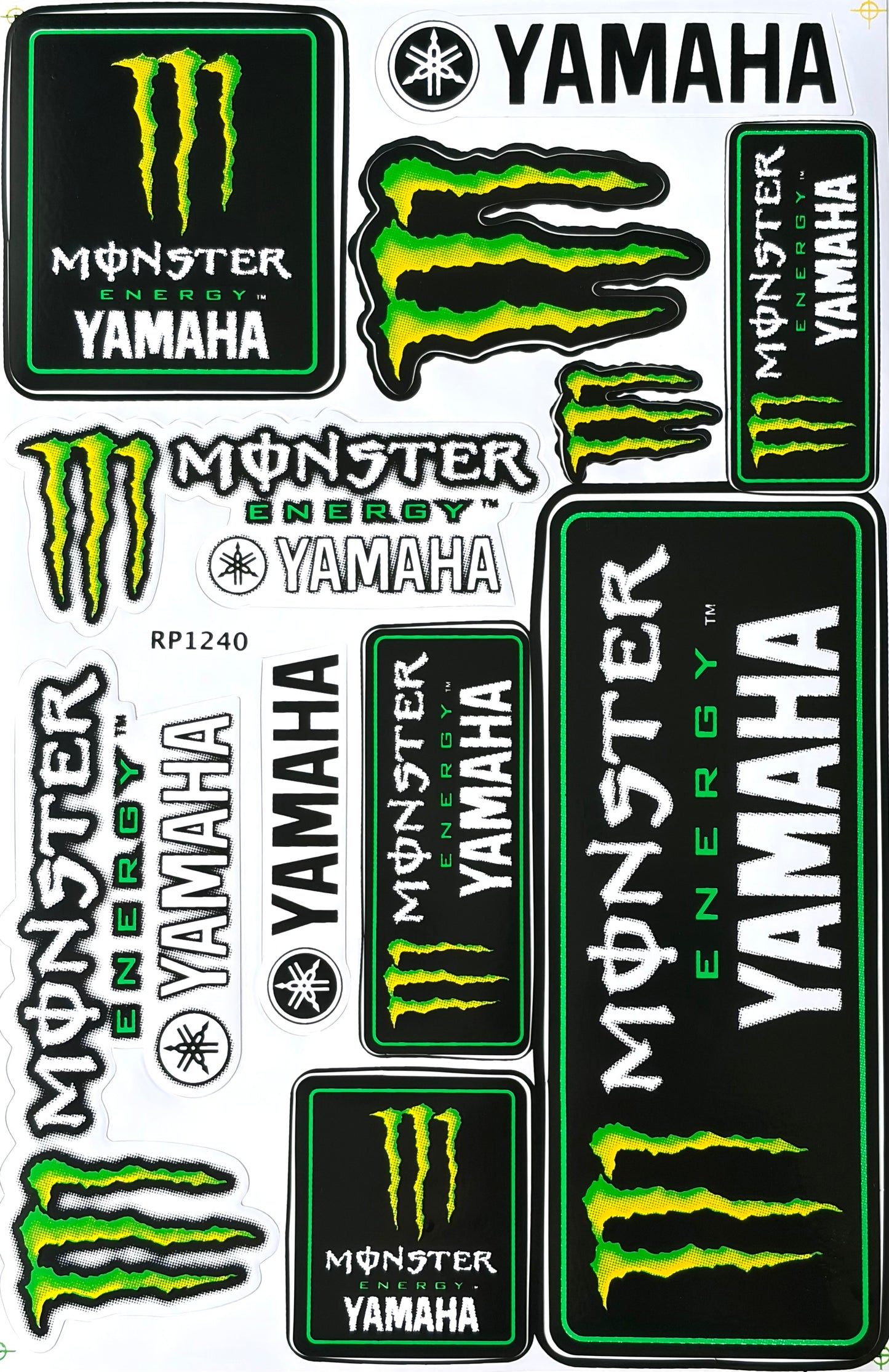 Monster Energy Yamaha Factory Team Sticker Sheet Green Black White Motocross Decal RP1240