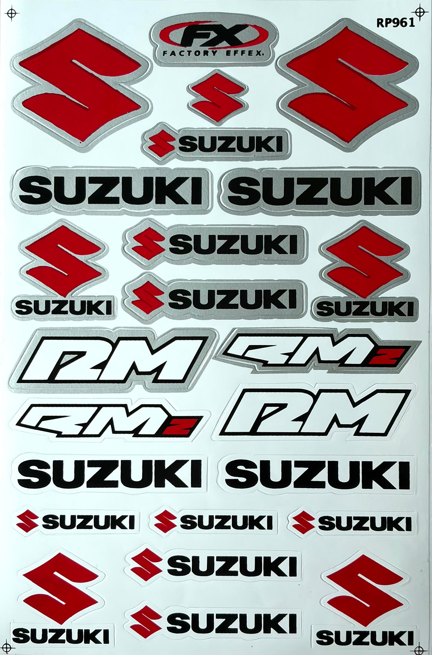 Suzuki Factory Effex RM RMZ Sticker Sheet Red Silver Grey RP961