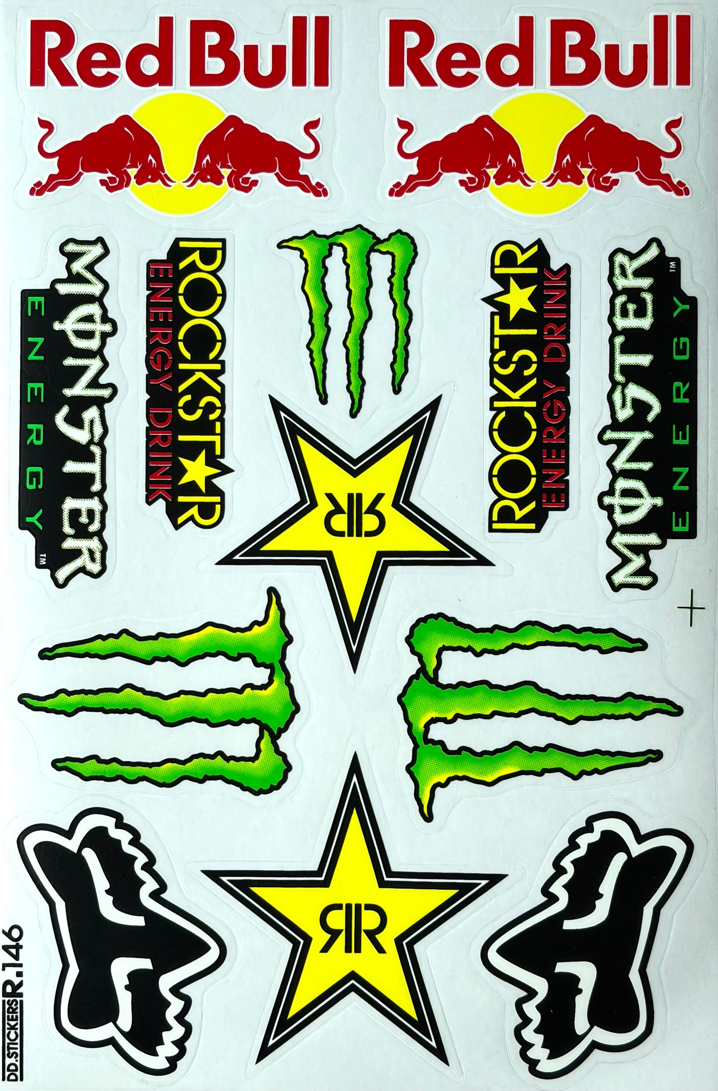 Twin Bulls Monster Rockstar Fox Racing Energy Sticker Sheet Green Yellow Red R.146