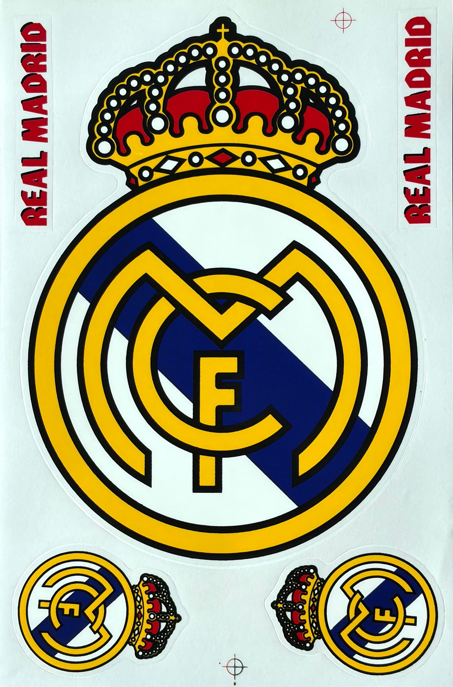 Real Madrid CF Crest Sticker Sheet Gold Blue White 5 Stickers