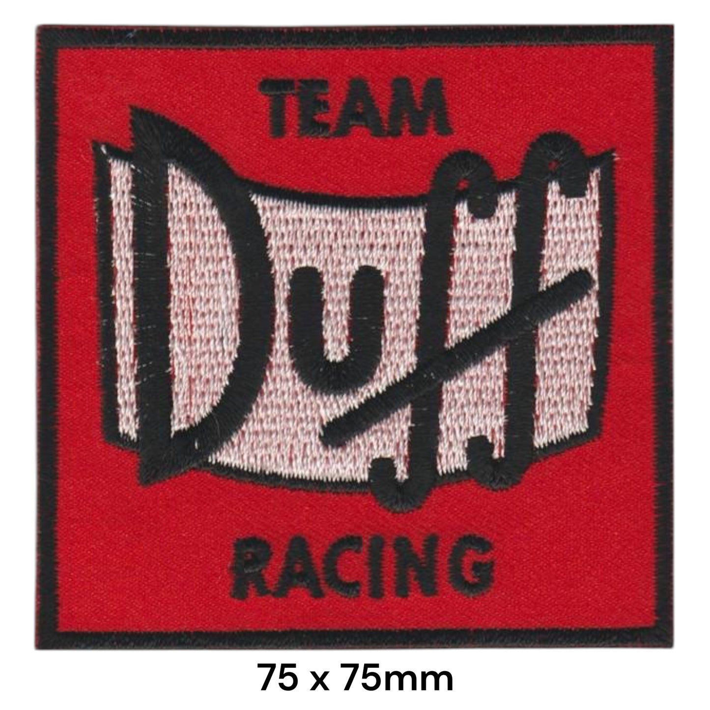 Team Duff Racing Embroidered Patch Iron-On Sew-On 75x75mm Red Black Simpsons