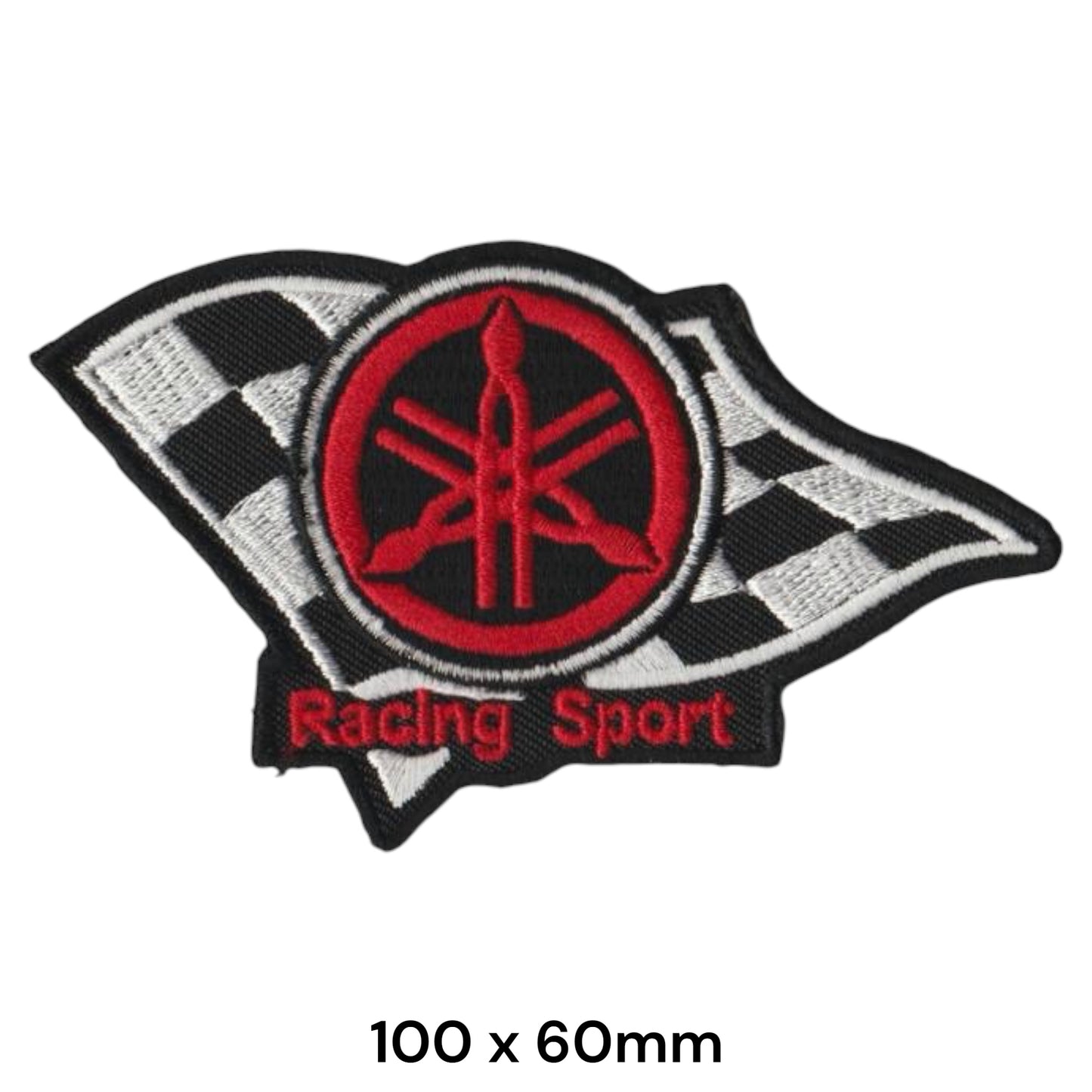 Yamaha Racing Sport Tuning Fork Checkered Flag Embroidered Patch 100x60mm Red Black