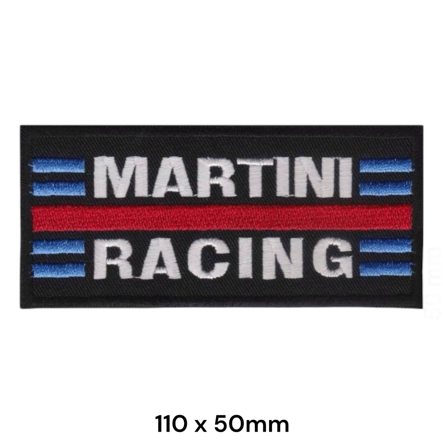Martini Racing Stripe Embroidered Patch Iron-On Sew-On 110x50mm Black White Red Blue