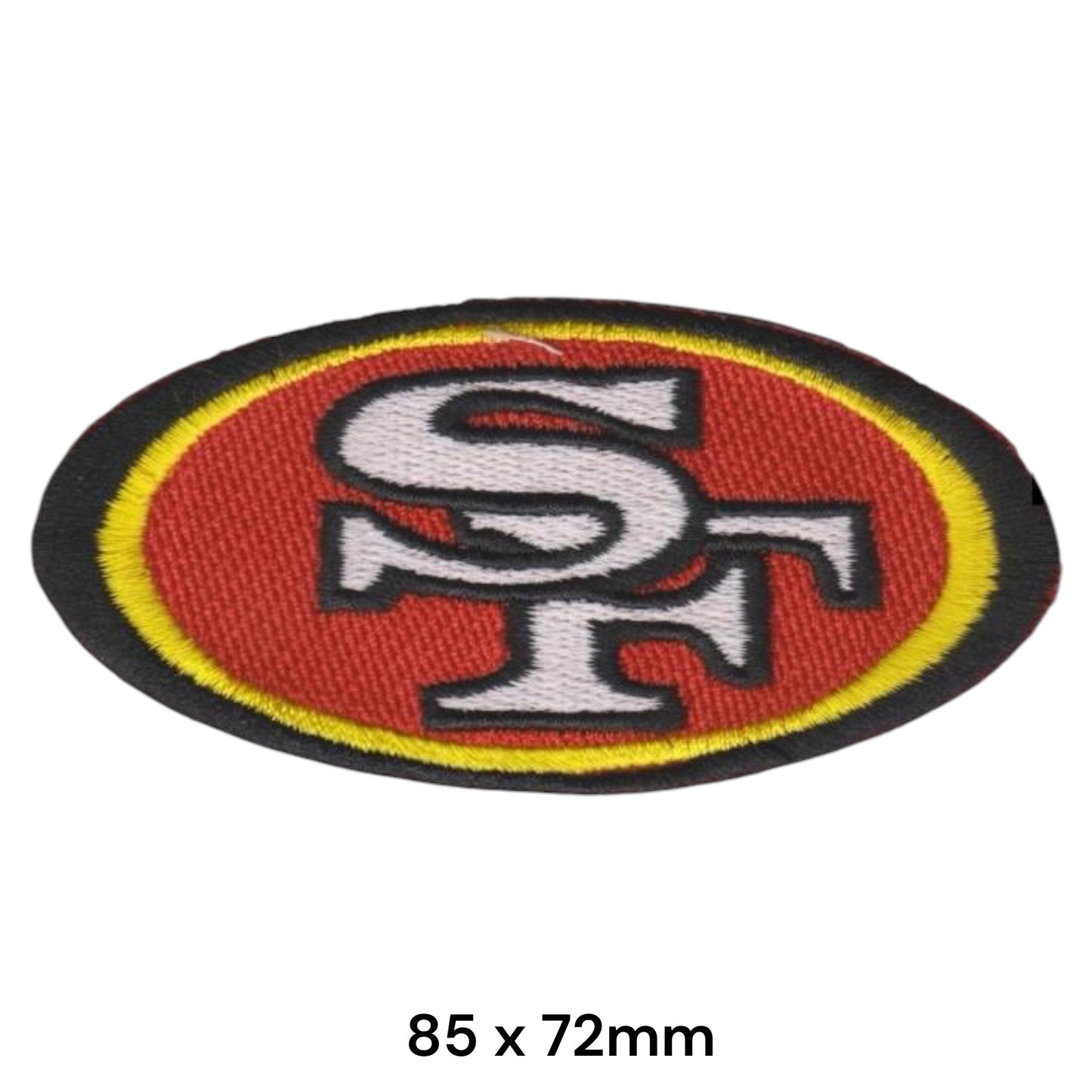 San Francisco 49ers SF Logo Oval Embroidered Patch 85x72mm Red Gold Black White