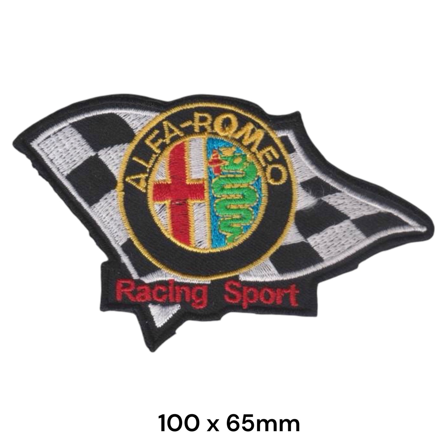 Alfa Romeo Racing Sport Checkered Flag Embroidered Patch Iron-On Sew-On Classic Car Italian Jacket Badge
