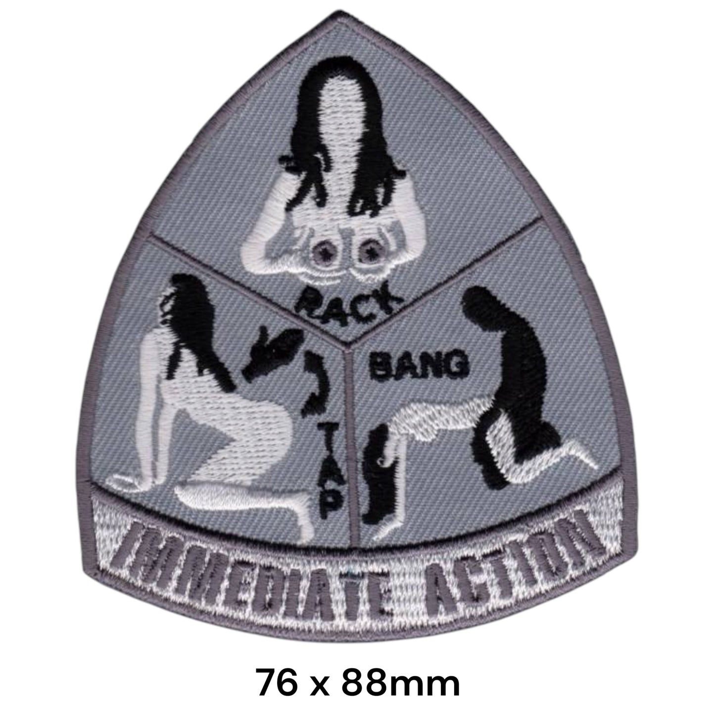 Immediate Action Tap Rack Bang Adult Fun Embroidered Patch Iron-On Sew-On Naughty Humor Biker Jacket Badge