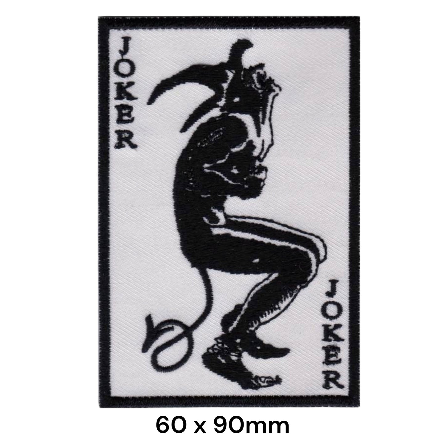 Joker Playing Card Devil Embroidered Patch Iron-On Sew-On Gothic Biker Tattoo Style Dark Humor Jacket Badge