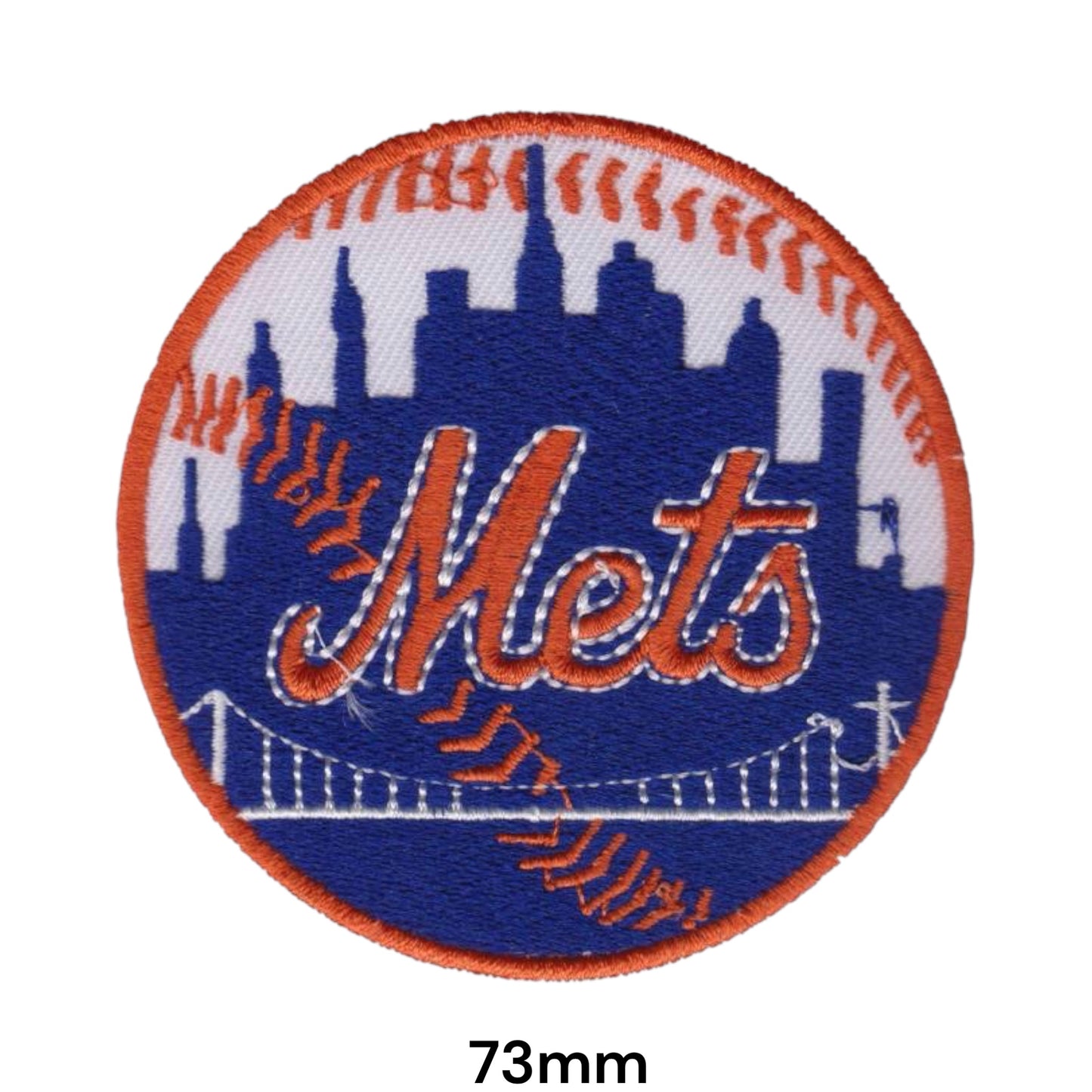New York Mets Baseball Skyline Round Embroidered Patch Iron-On Sew-On MLB Baseball Badge