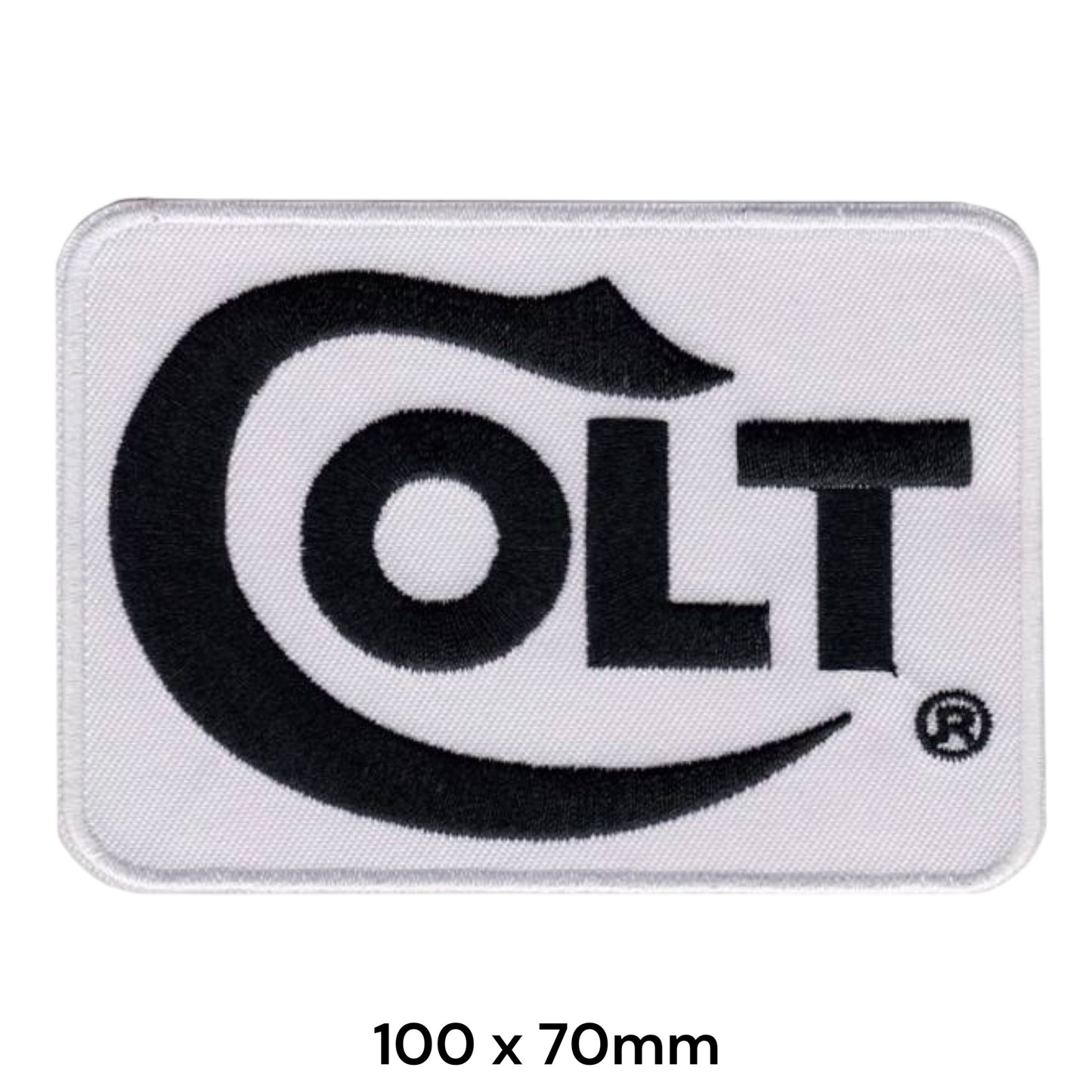 Colt Firearms Logo Embroidered Patch 100x70mm white black