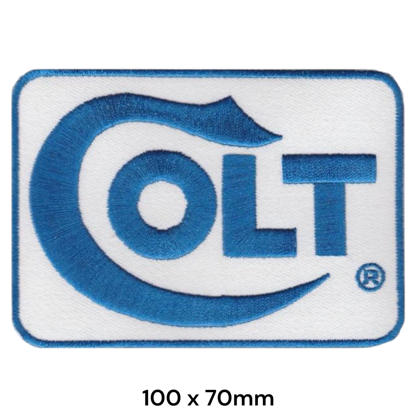 Colt Firearms Logo Blue Embroidered Patch 100x70mm white blue