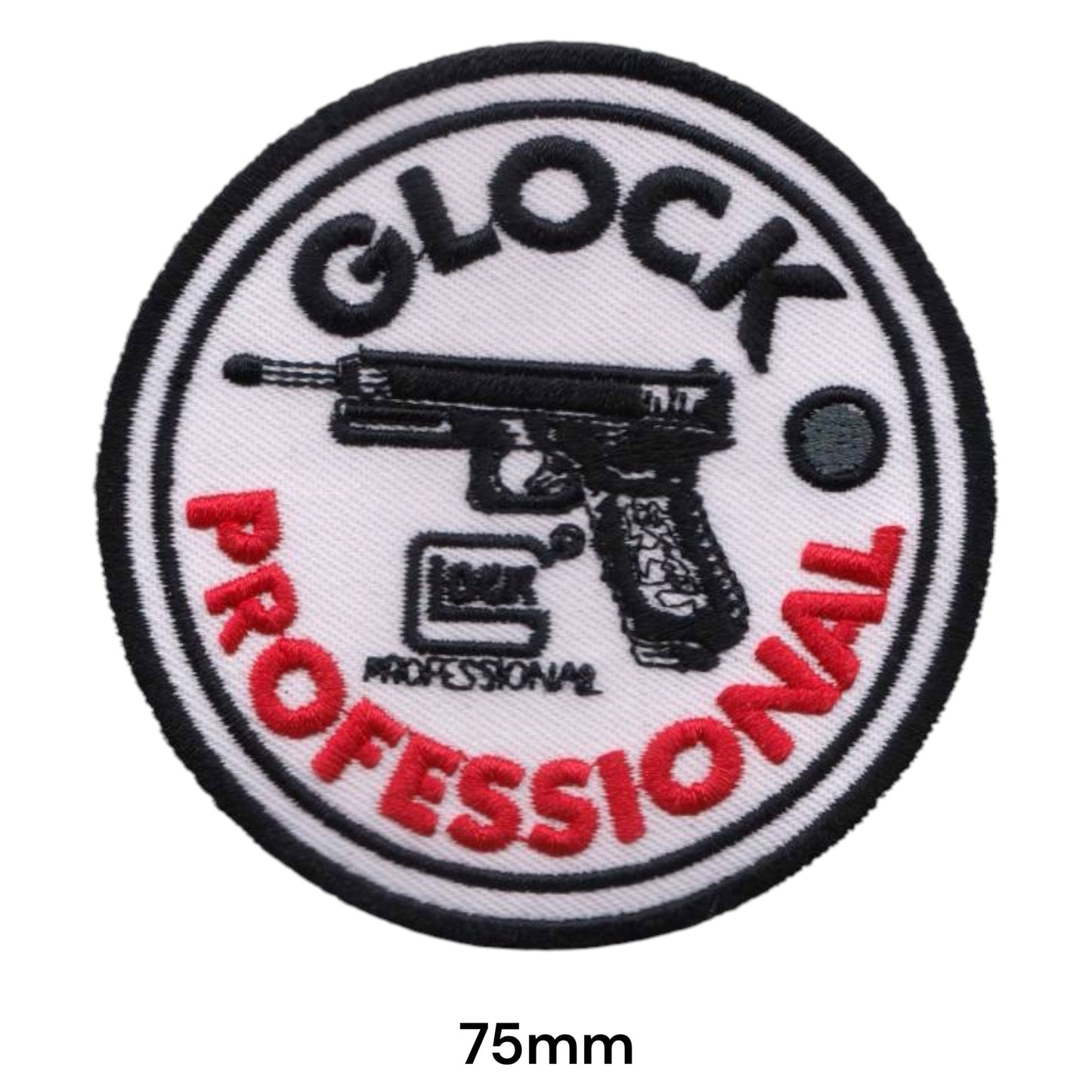 Glock Professional Round Embroidered Patch 75mm white black red
