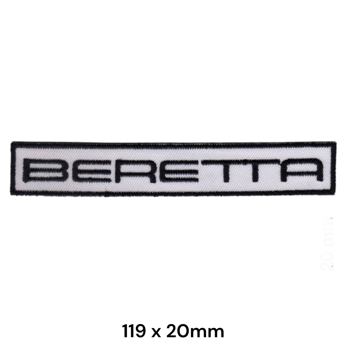 Beretta Wordmark Strip Embroidered Patch 119x20mm white black