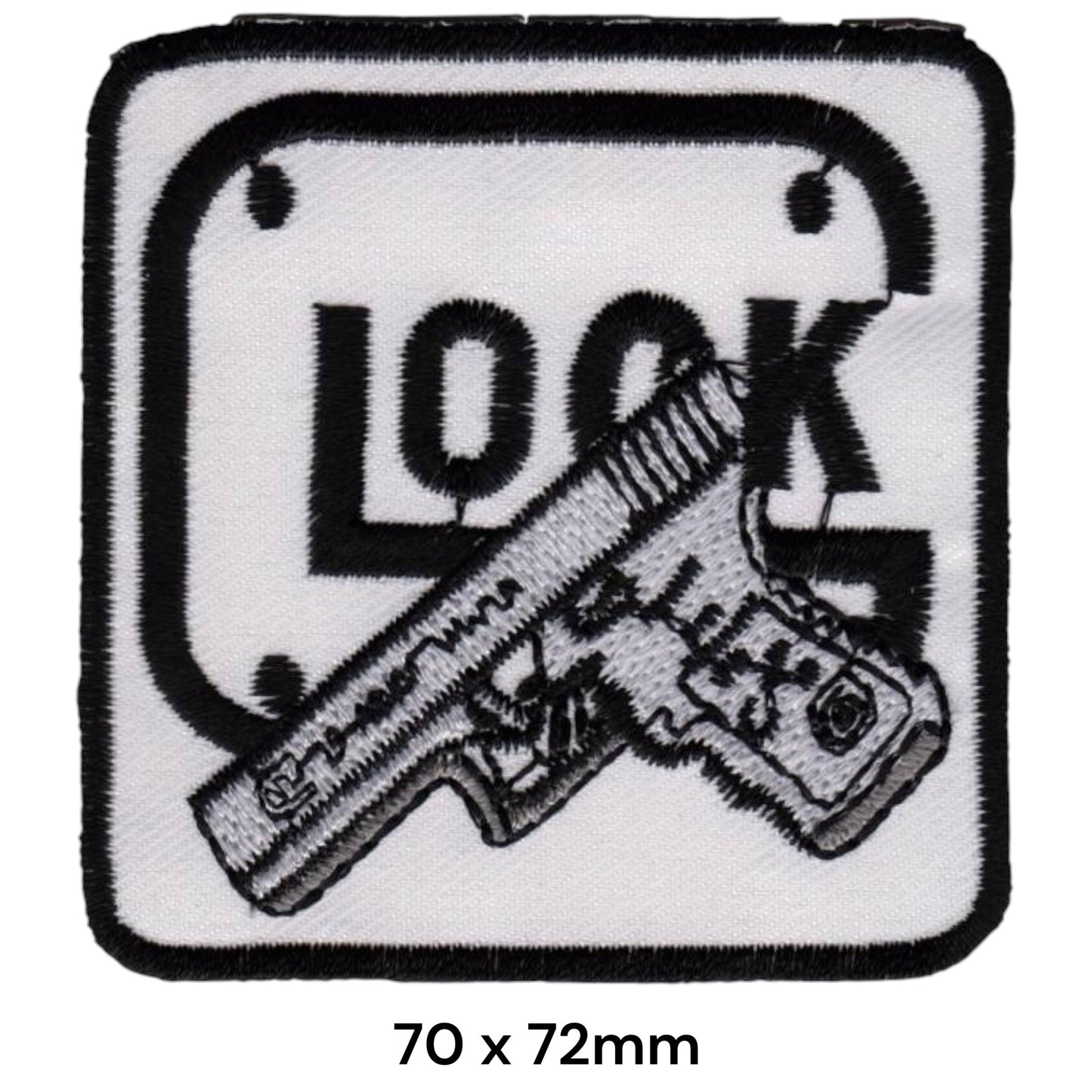Glock Pistol Square Embroidered Patch 70x72mm white black grey