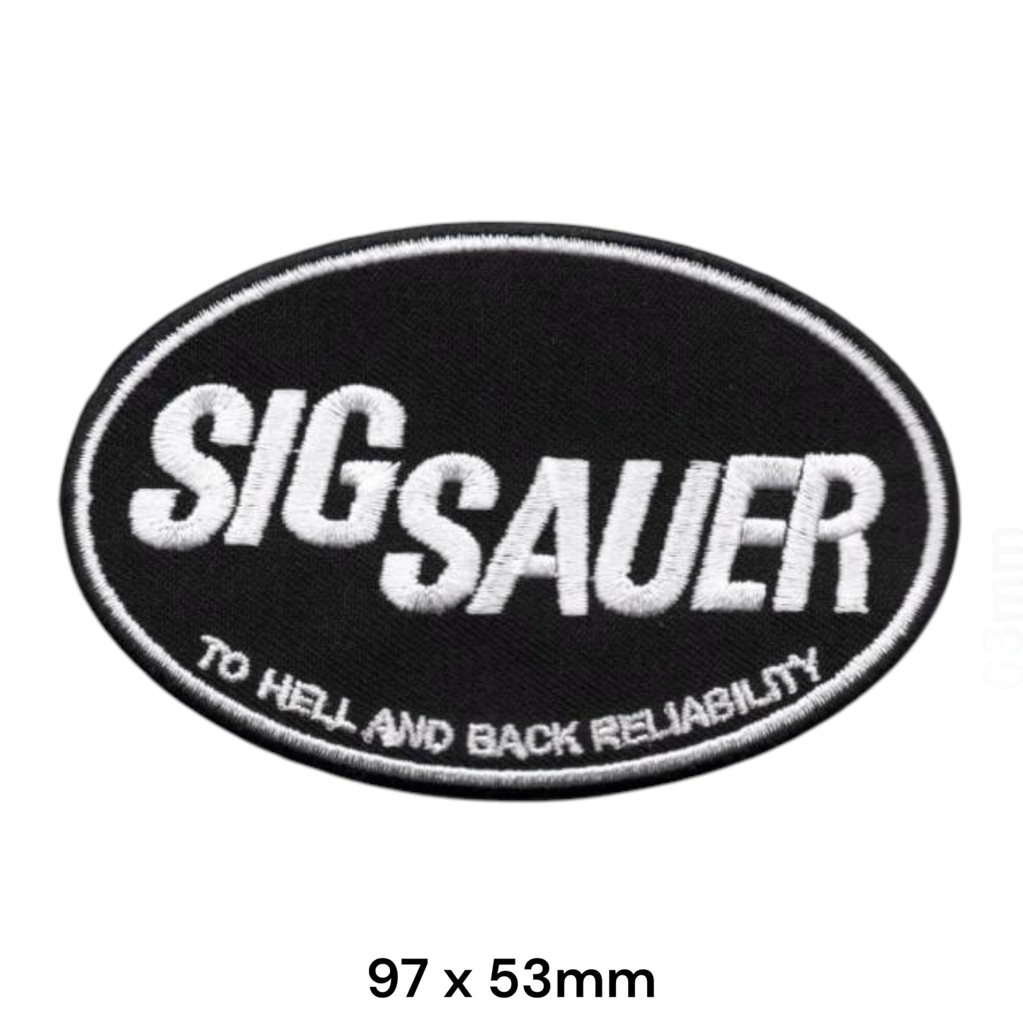 Sig Sauer To Hell and Back Reliability Black Oval Embroidered Patch 97x53mm black white