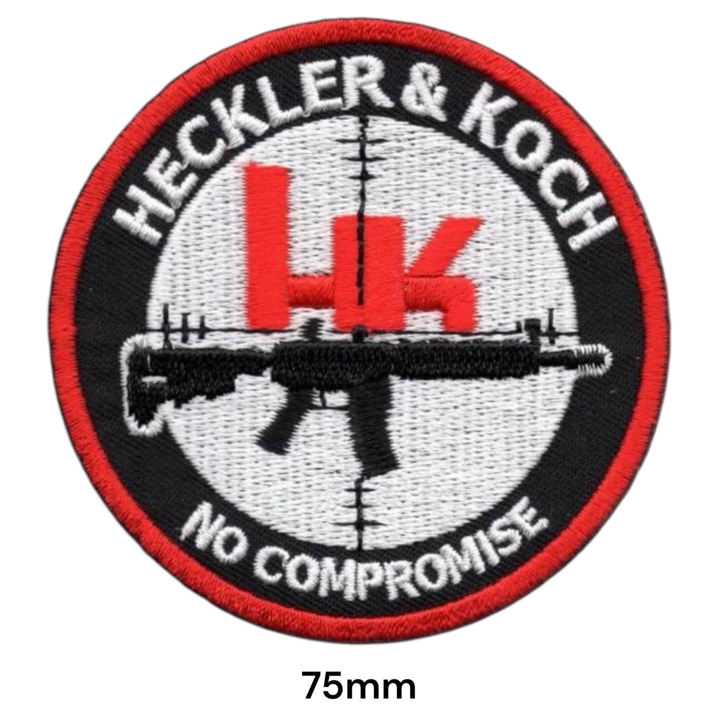 Heckler & Koch No Compromise Round Embroidered Patch 75mm black red white