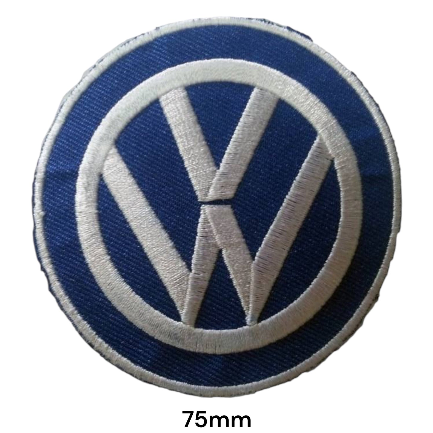 Volkswagen VW Logo Round Embroidered Patch 75mm blue silver
