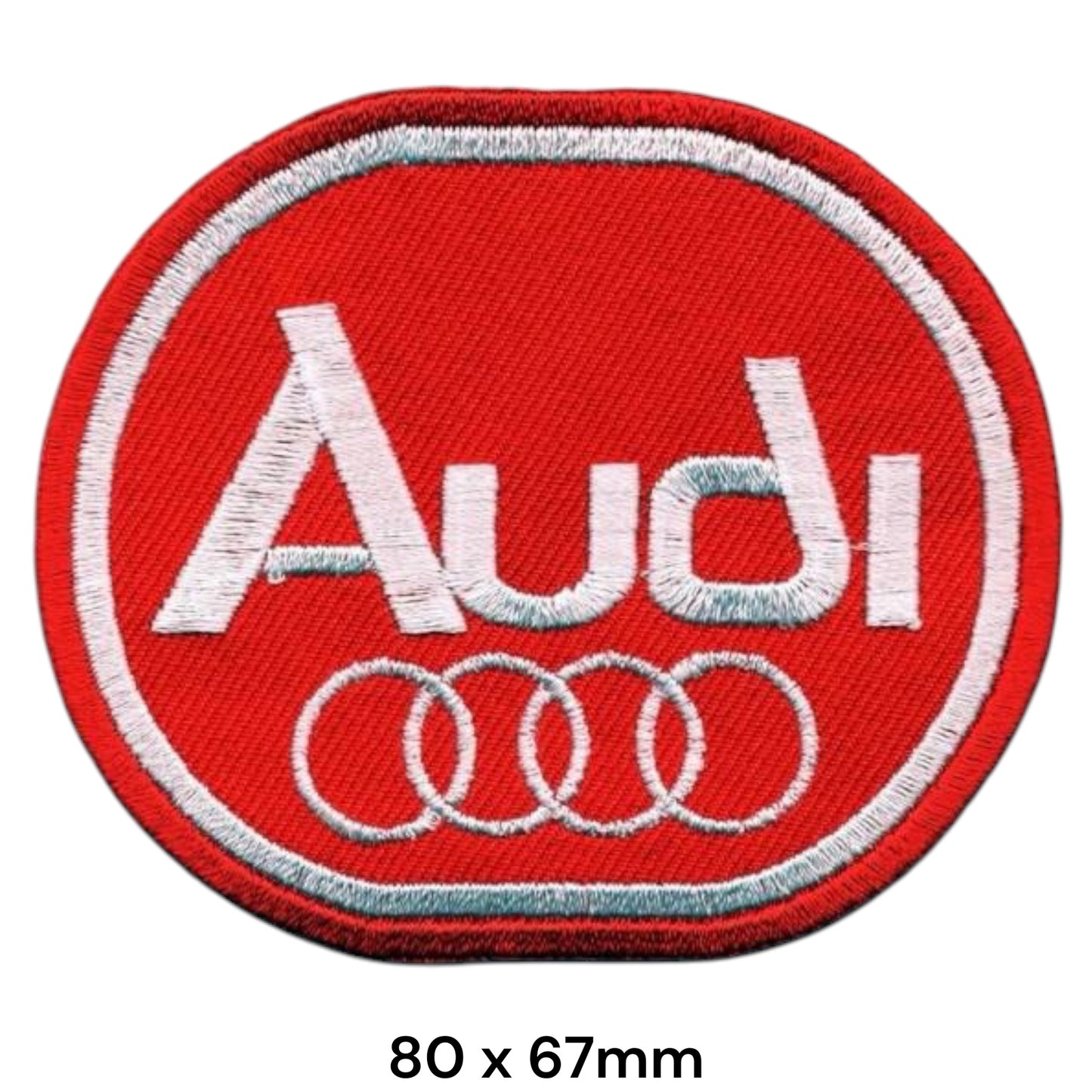 Audi Four Rings Logo Round Embroidered Patch 80x67mm red silver
