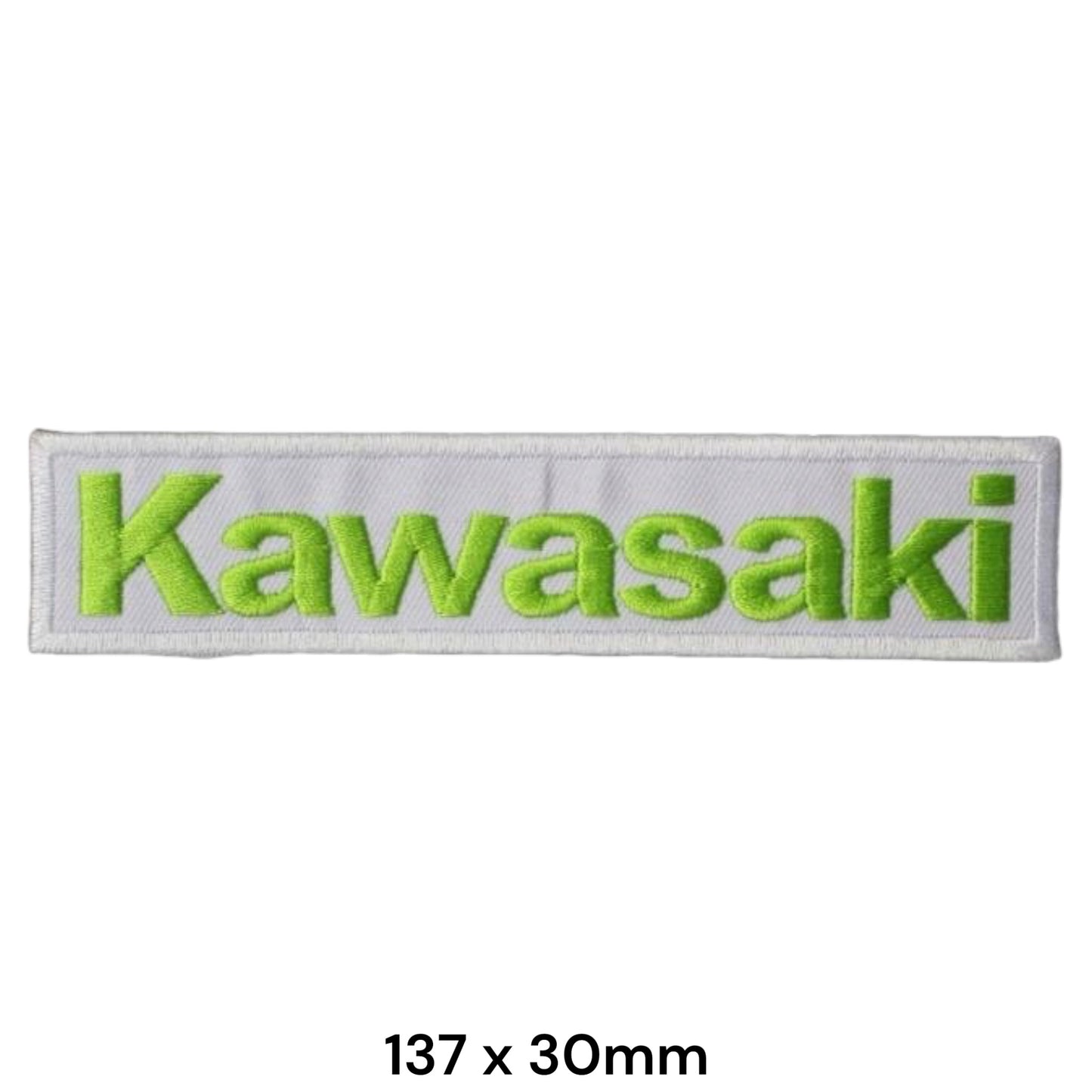 Kawasaki Green & White Wordmark Embroidered Patch 137x30mm
