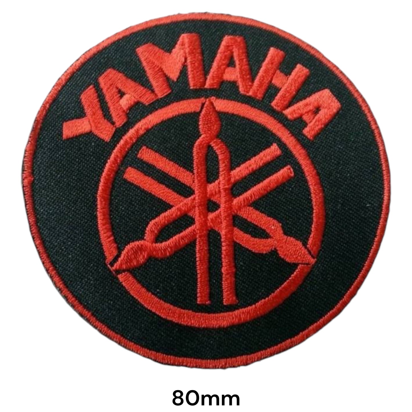 Yamaha Wordmark Large Red Round Embroidered Patch 80mm – Black & Red