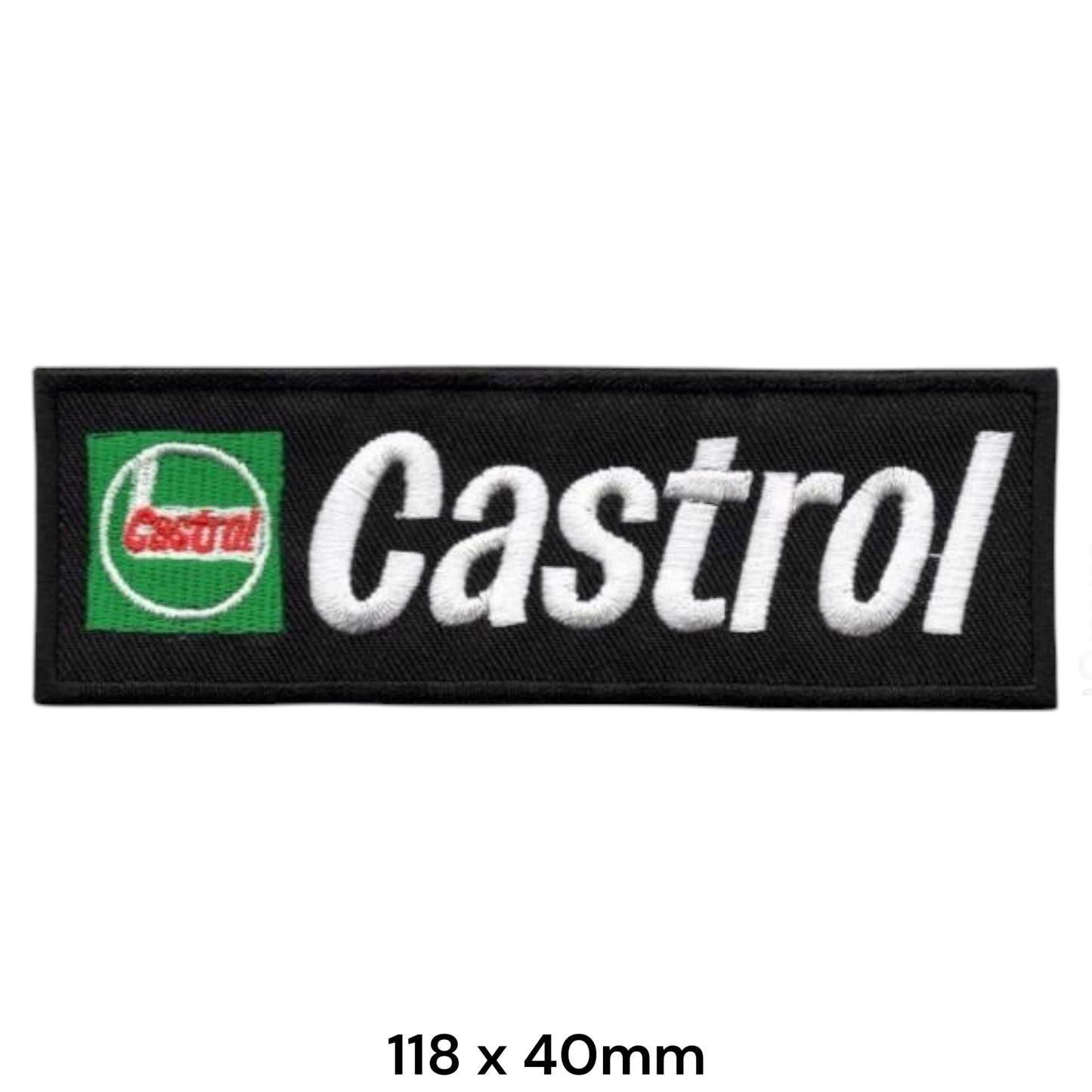 Castrol Wordmark Bar Embroidered Patch 118x40mm – Black, White & Green