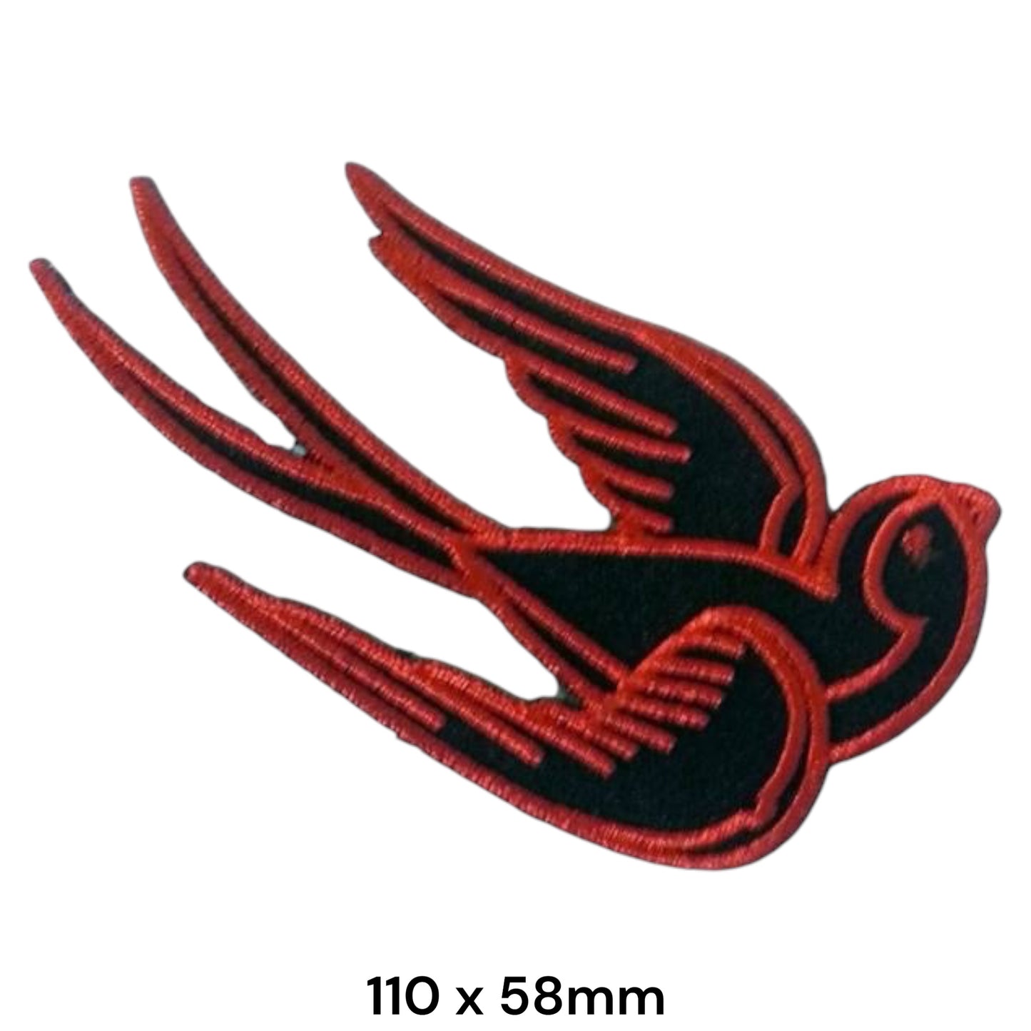 Rockabilly Swallow Embroidered Patch 110x58mm – Black & Red