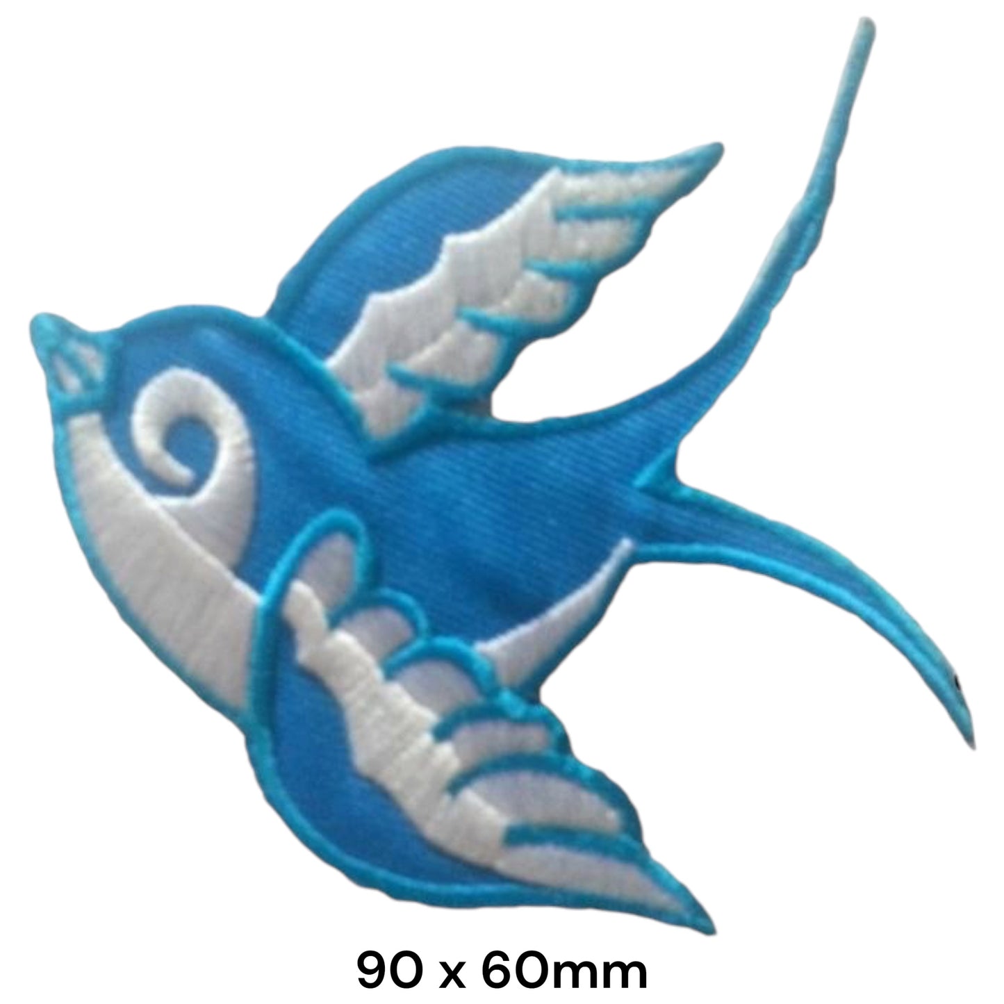 Blue Swallow Tattoo Embroidered Patch 90x60mm – Blue & White