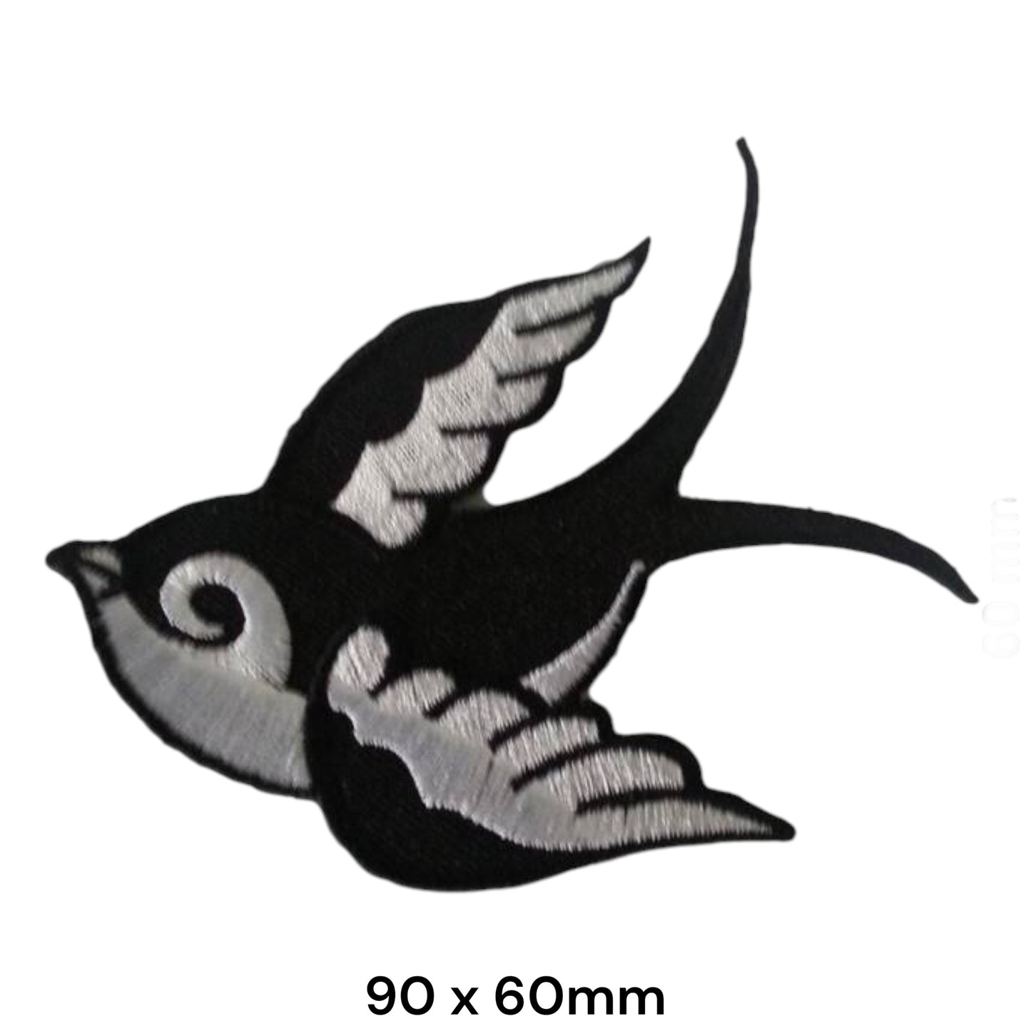 Black & White Swallow Tattoo Embroidered Patch 90x60mm – Black & White