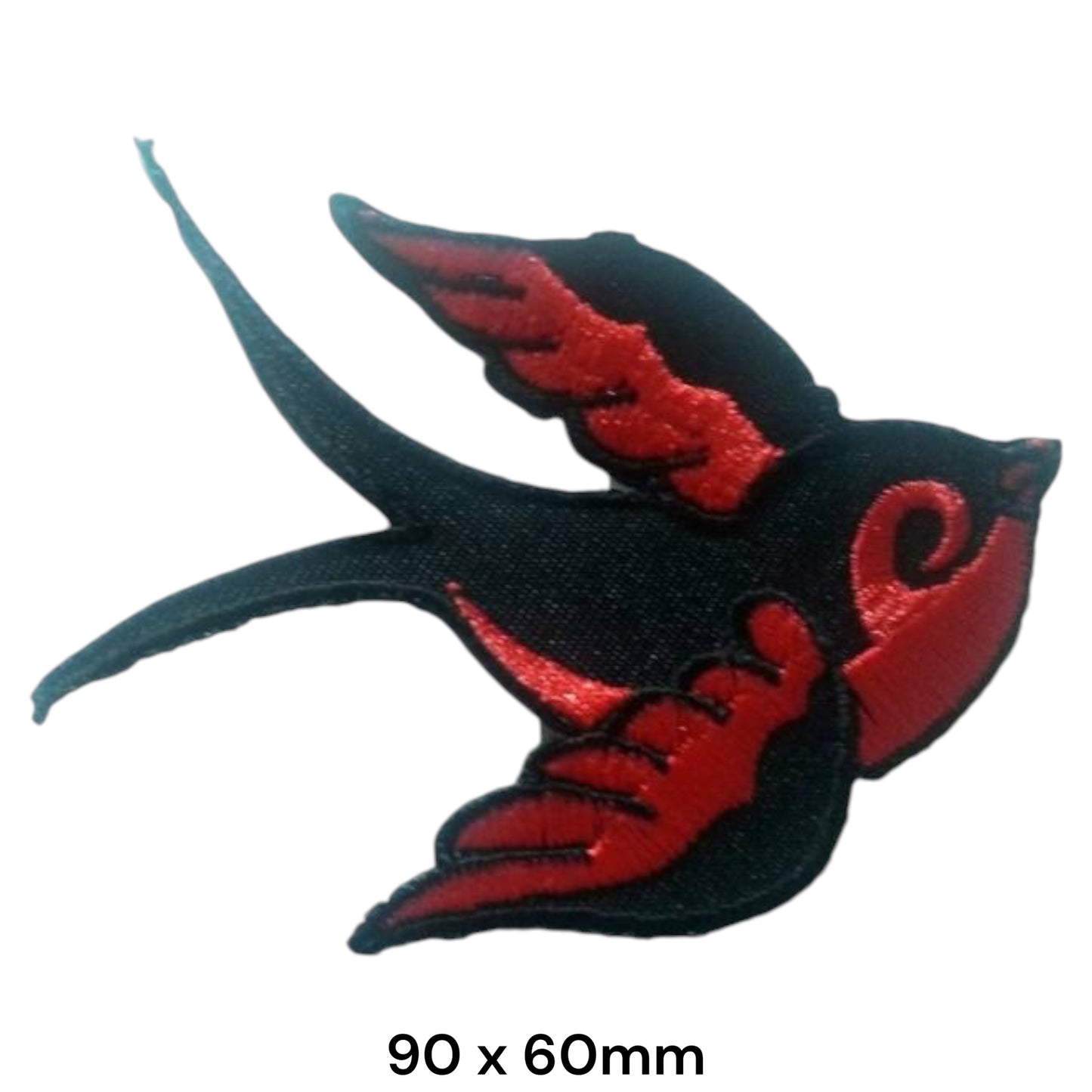 Red & Black Swallow Mirror Tattoo Embroidered Patch 90x60mm – Black & Red