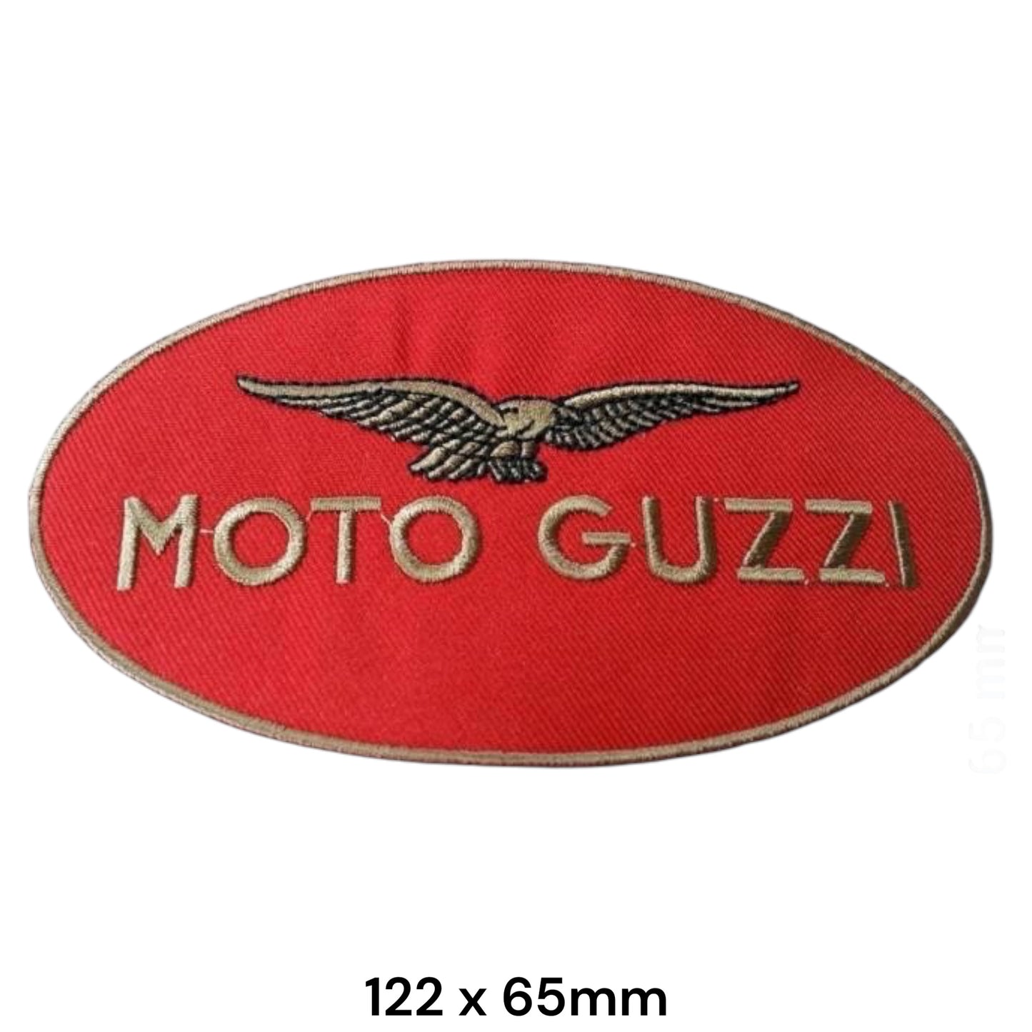 Moto Guzzi Eagle Oval Large Embroidered Patch 122x65mm – Red & Silver