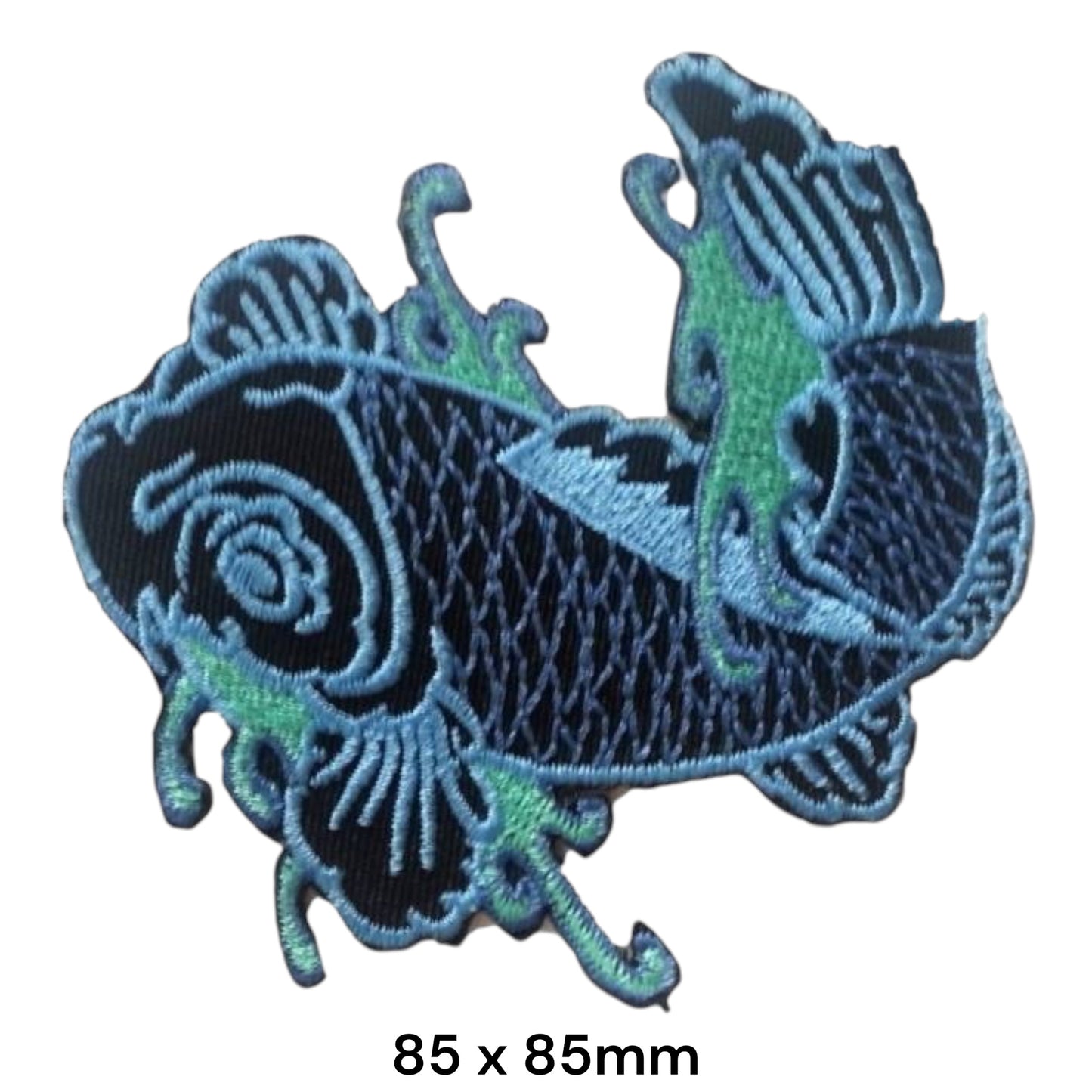Koi Fish Blue Green Tattoo Embroidered Patch 85x85mm – Black, Blue & Green