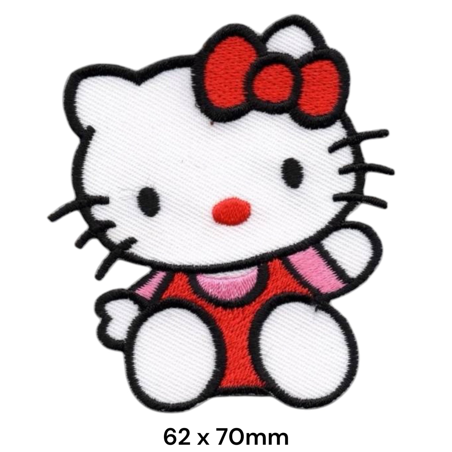 Hello Kitty Red Bow Sitting Embroidered Patch 62x70mm – White, Black, Red & Pink