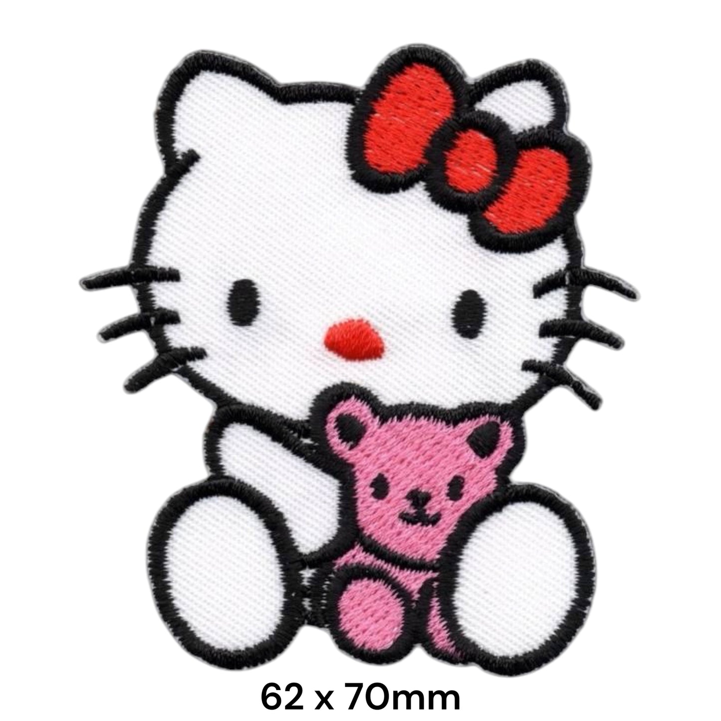 Hello Kitty with Teddy Bear Embroidered Patch 62x70mm – White, Black, Red & Pink