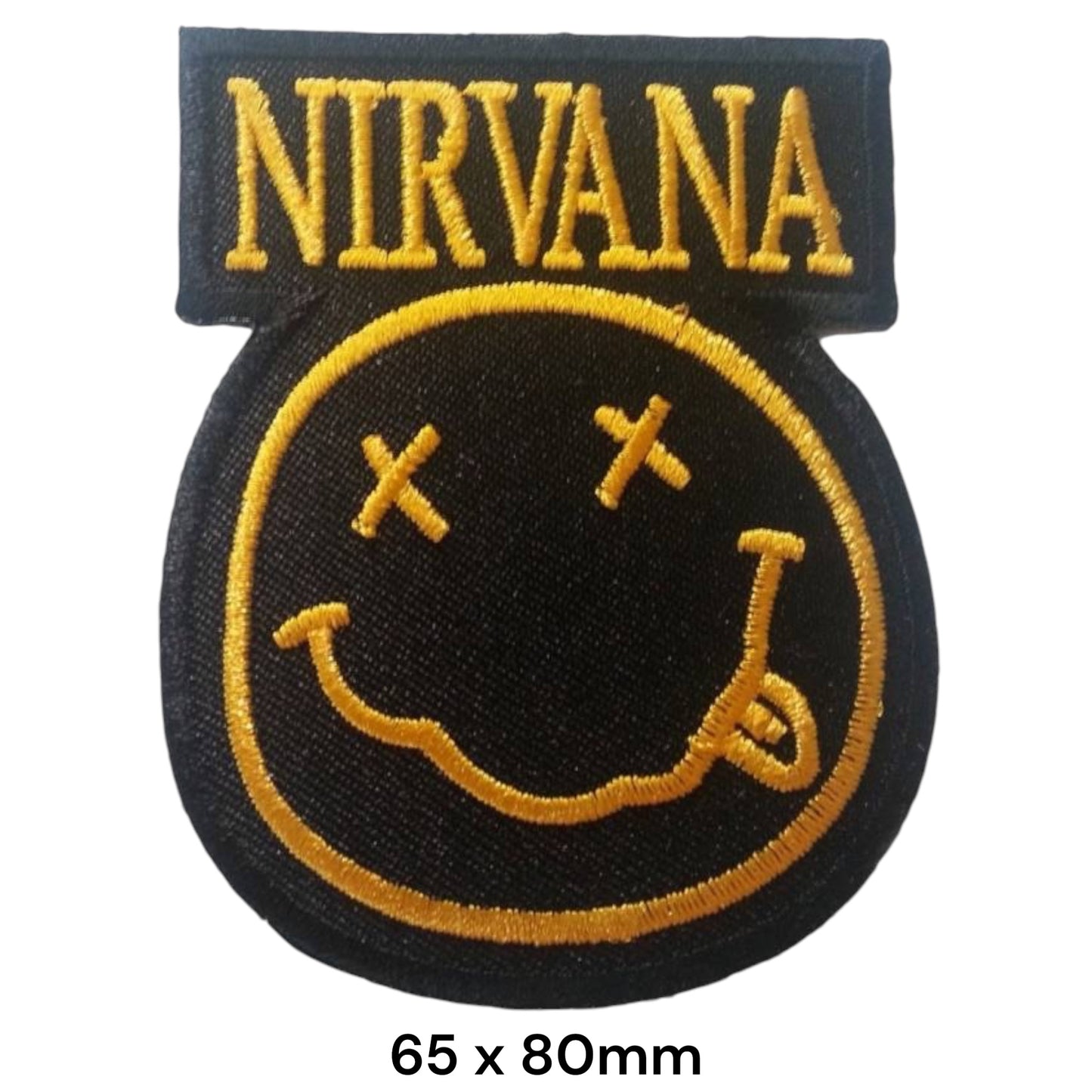 Nirvana Smiley Face Embroidered Patch 65x80mm – Black & Yellow
