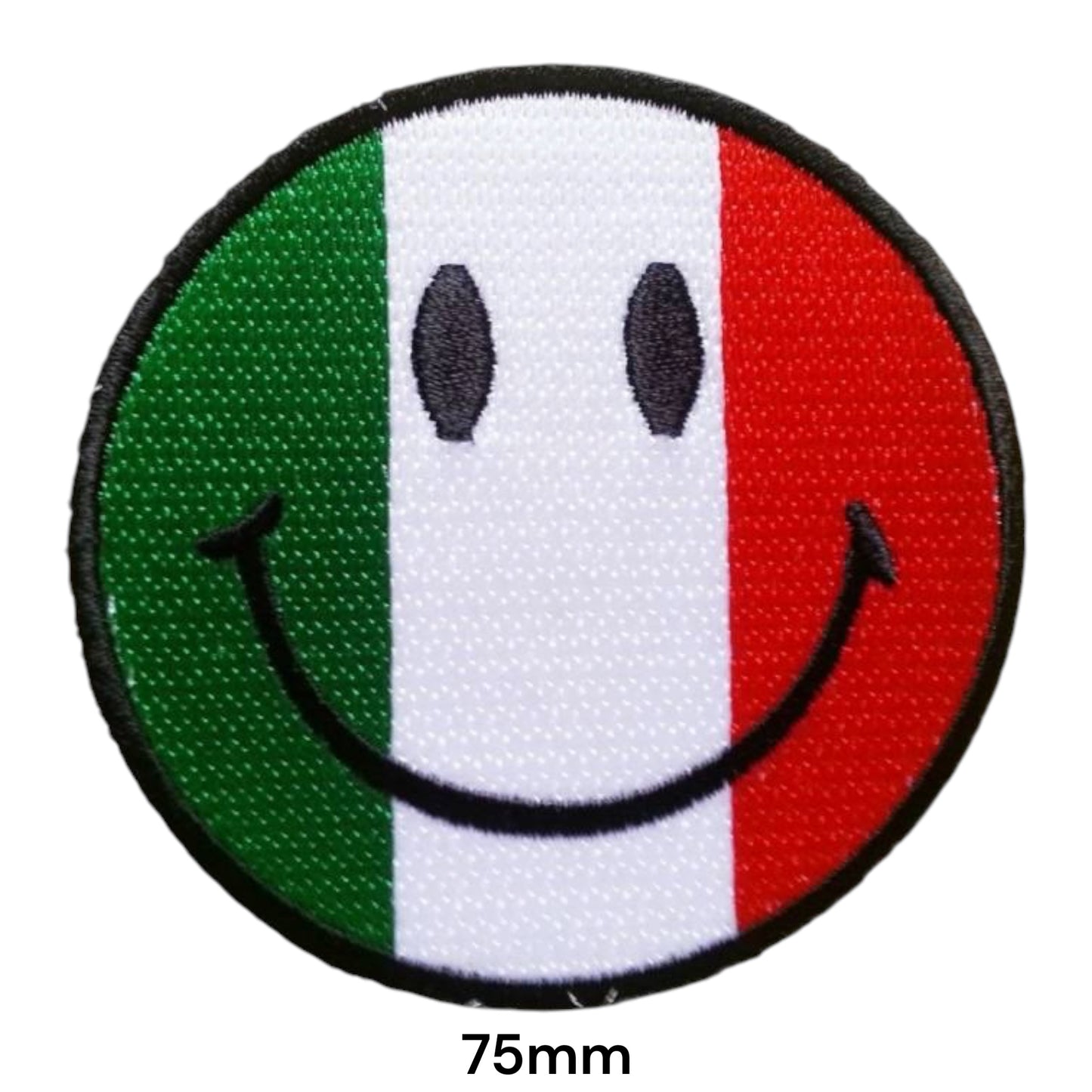 Italy Smiley Face Embroidered Patch 75x75mm – Green, White, Red & Black