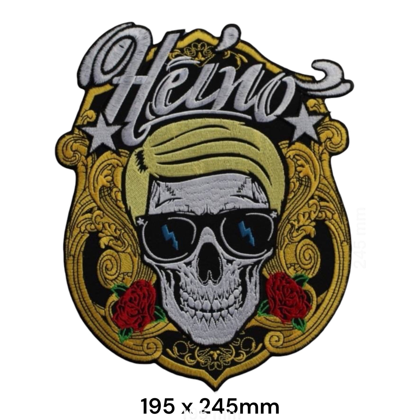 Heino Skull Sunglasses Large Back Patch 195x245mm – Black, Gold, White & Red
