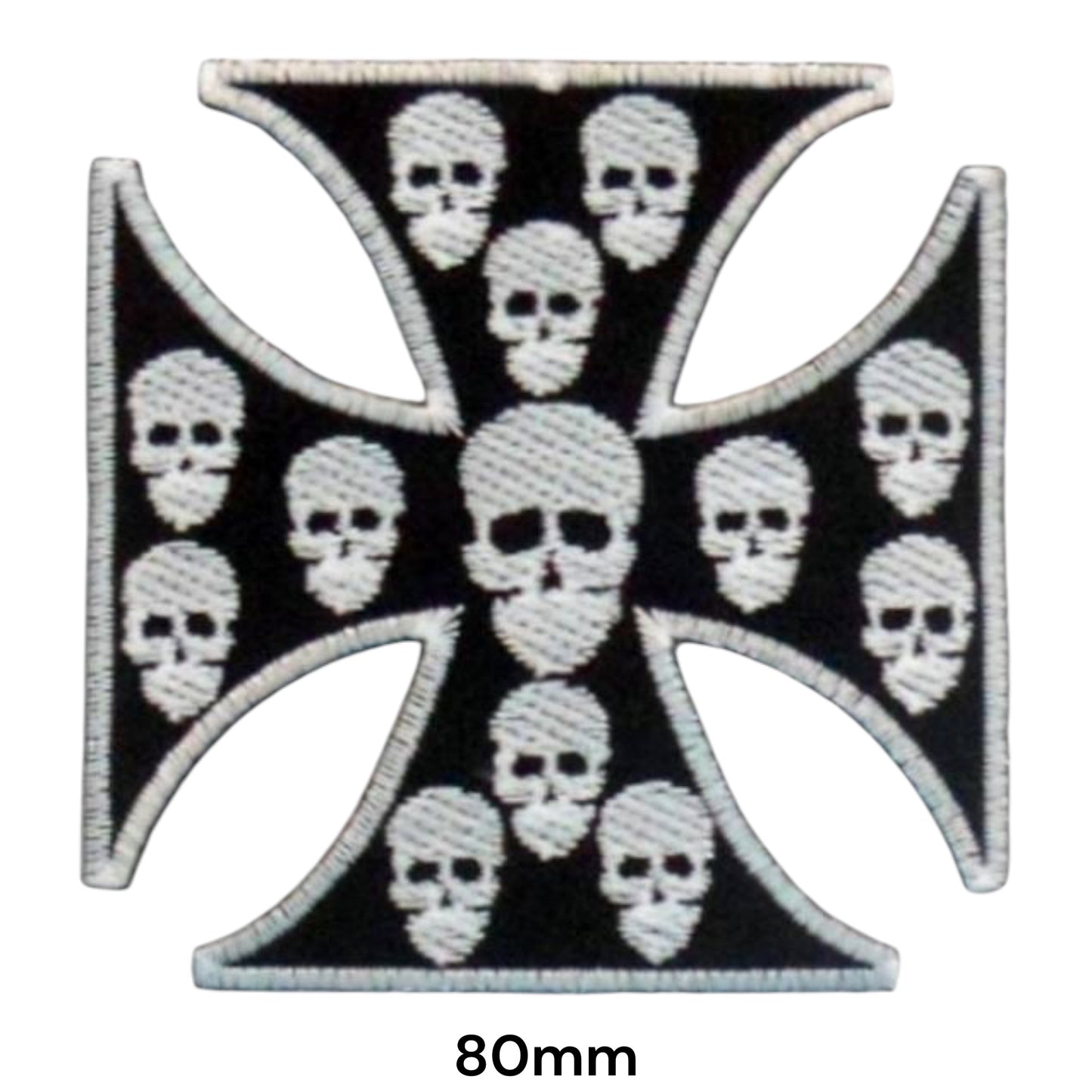 Iron Cross Skulls Embroidered Patch 80x80mm – Black & White