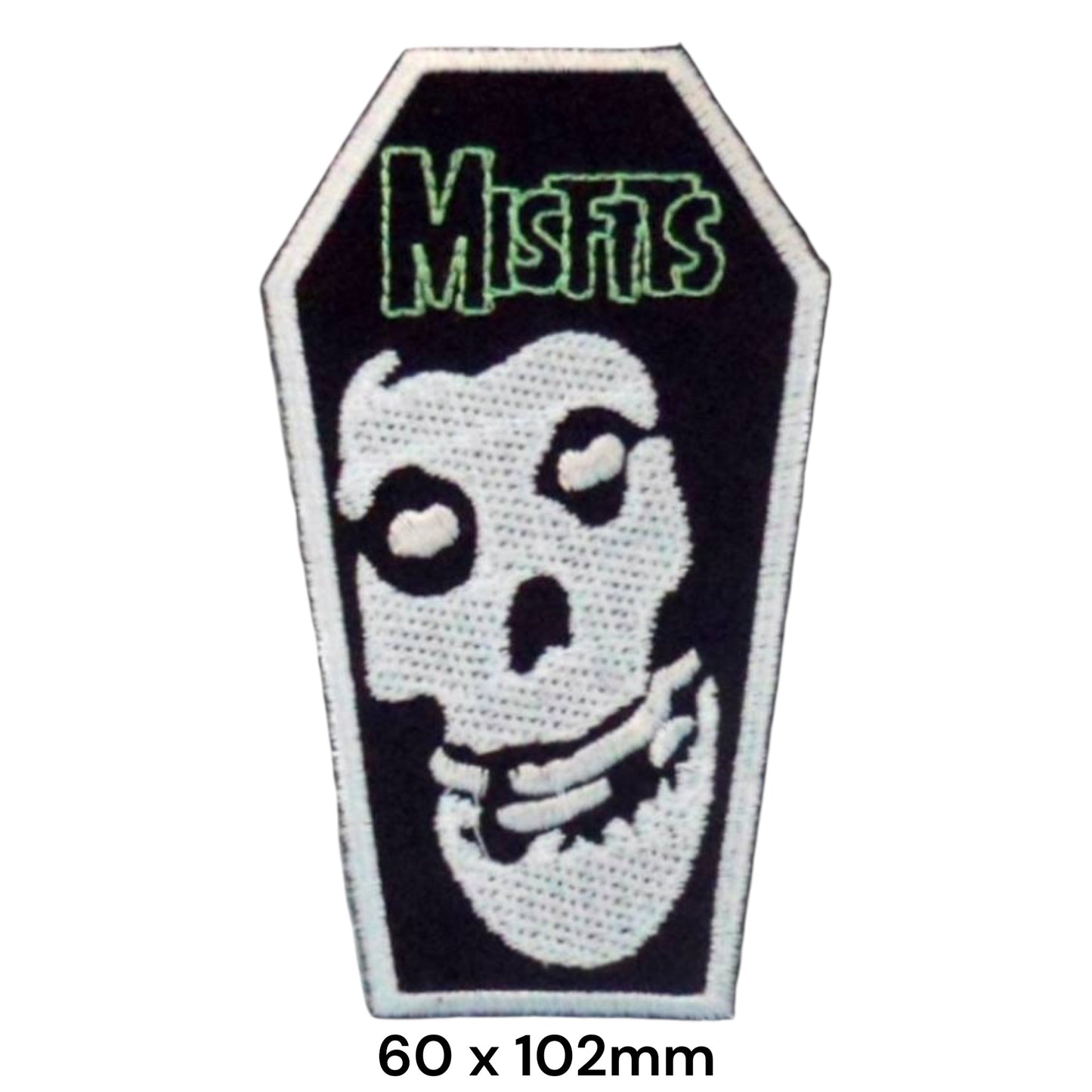 Misfits Fiend Skull Coffin Embroidered Patch 60x102mm – Black, White & Green