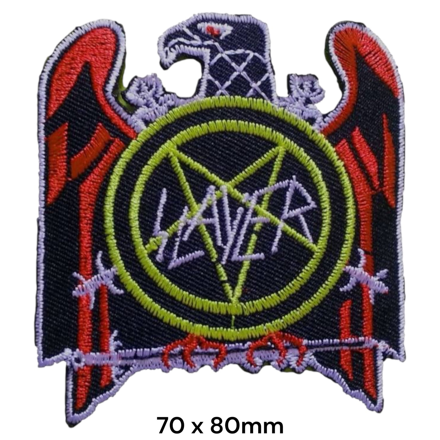 Slayer Eagle Pentagram Neon Green Embroidered Patch 70x80mm – Black, Neon Green, Red & White