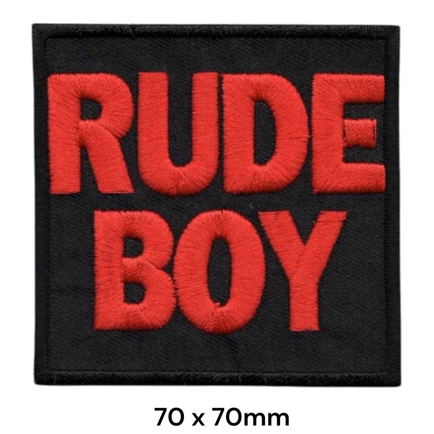 Rude Boy Embroidered Patch 70x70mm – Black & Red