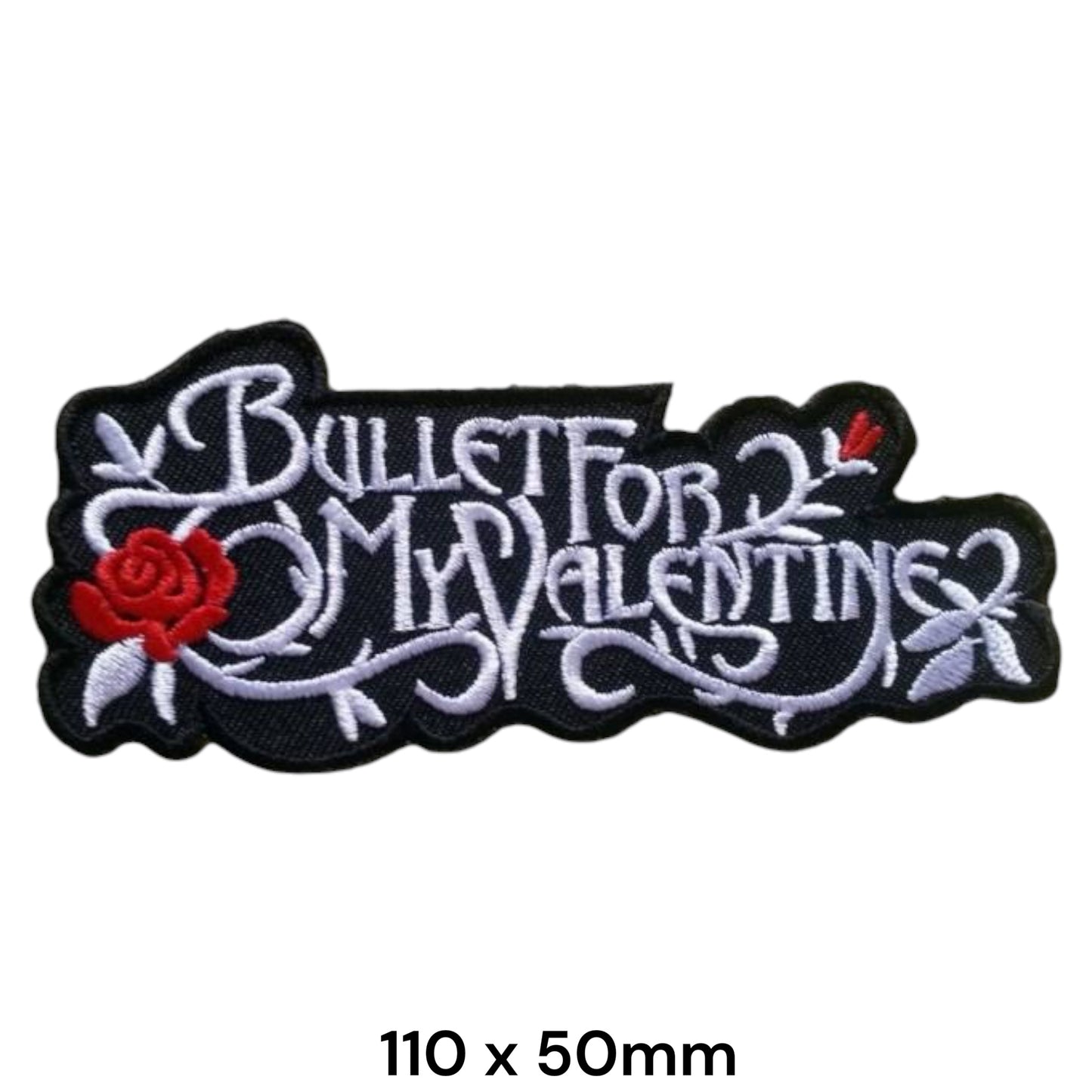 Bullet For My Valentine Rose Logo Embroidered Patch 110x50mm – Black, White & Red