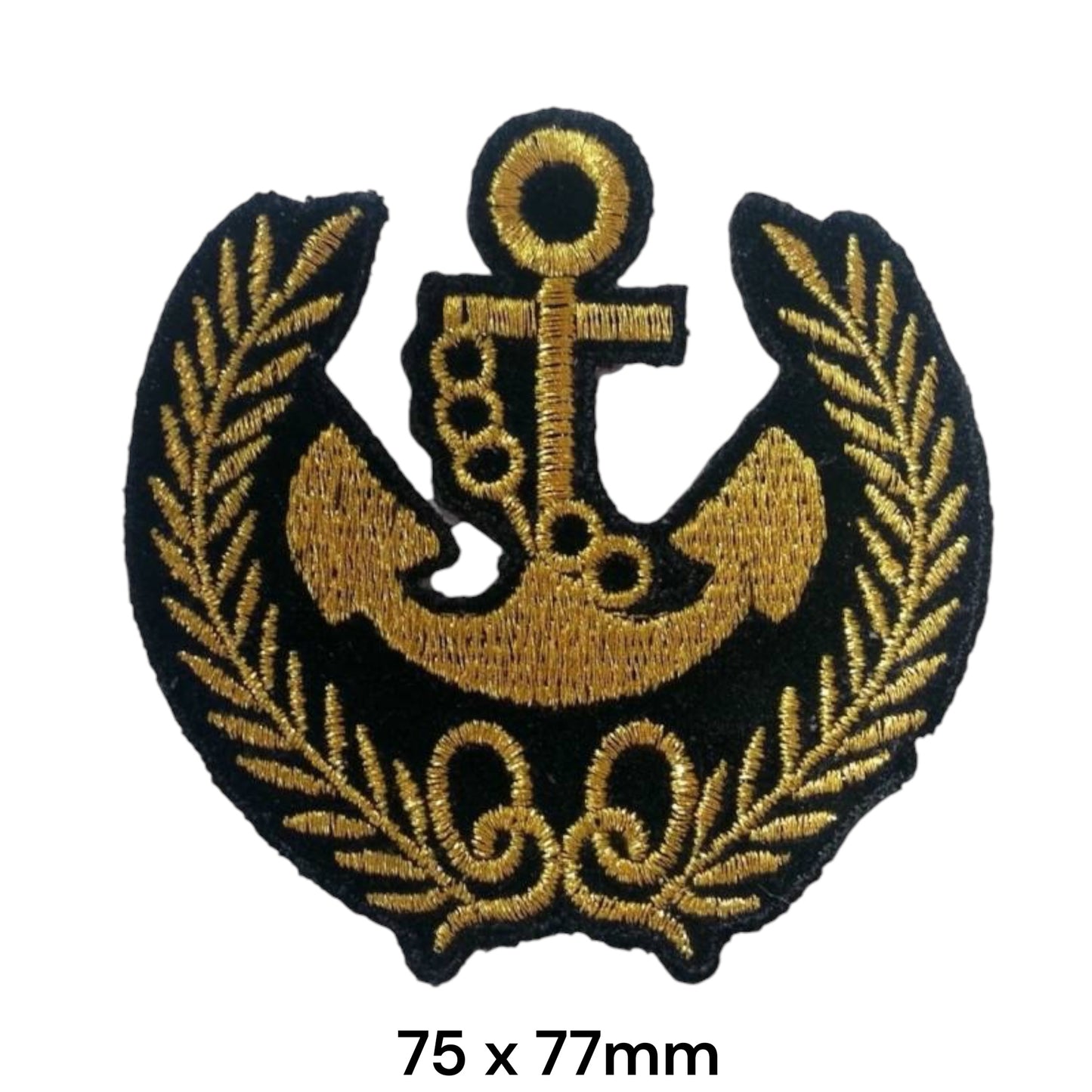 Navy Anchor Laurel Wreath Embroidered Patch 75x77mm – Black & Gold