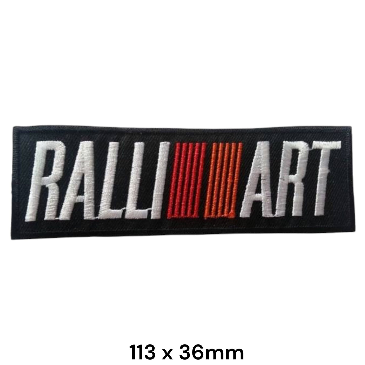 Ralliart Logo Stripe Embroidered Patch 113x36mm – Black, White & Red/Orange
