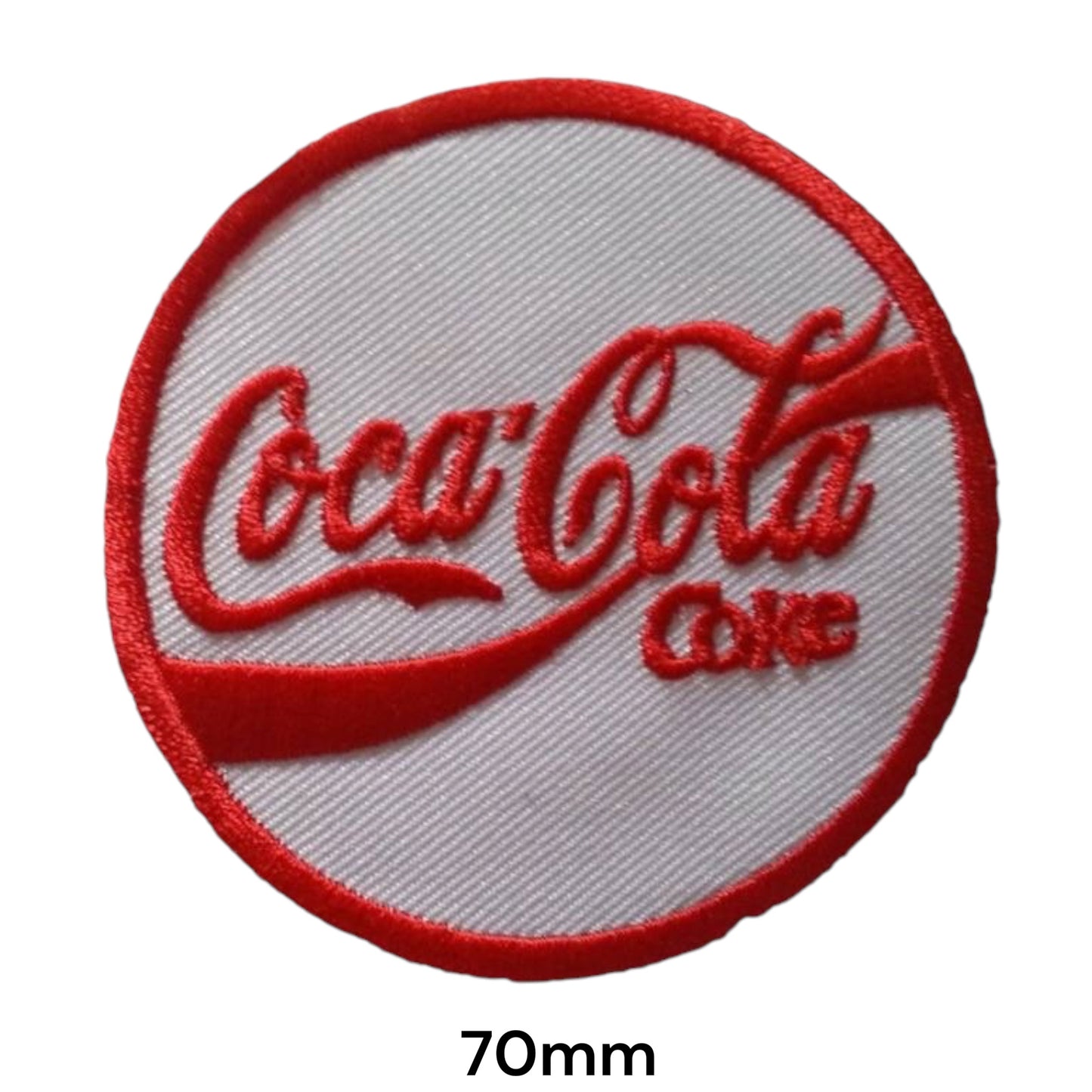 Coca-Cola Coke Script Logo Round Embroidered Patch 70mm – White & Red
