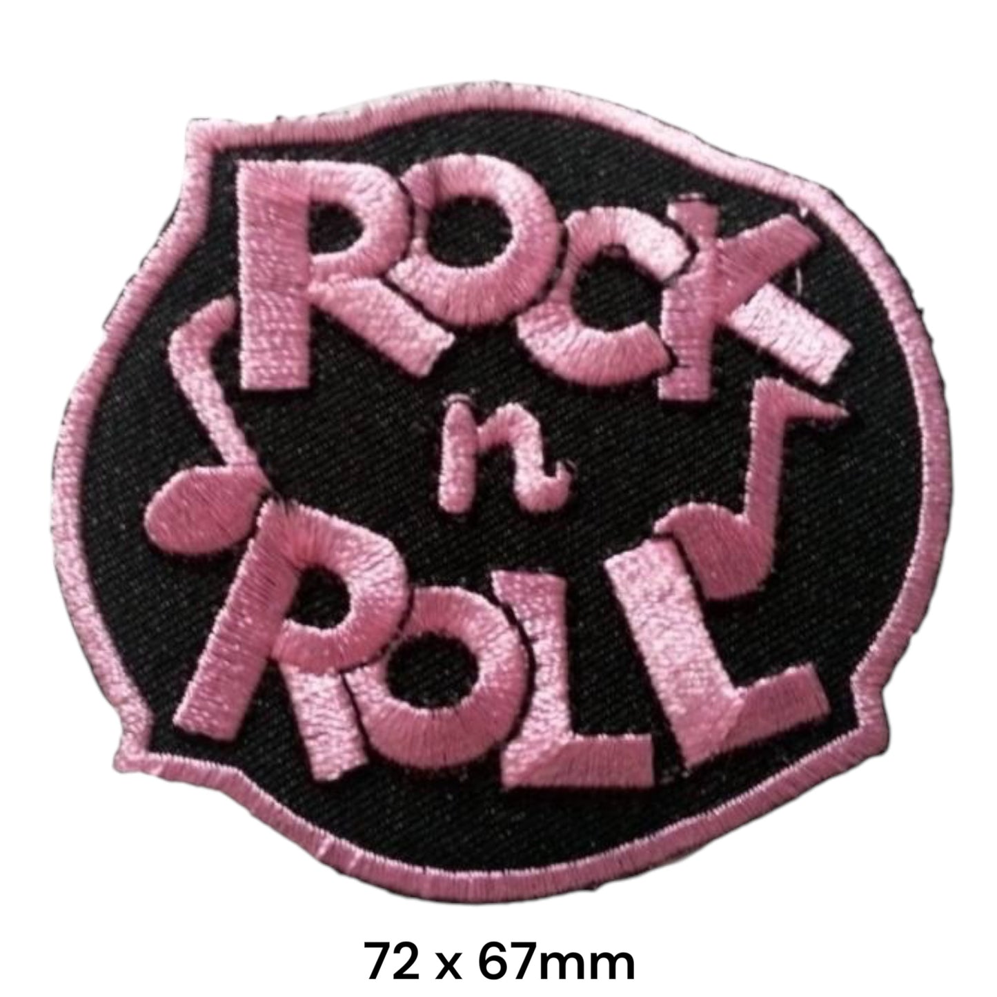 Rock n Roll Music Notes Oval Embroidered Patch 72x67mm – Black & Pink