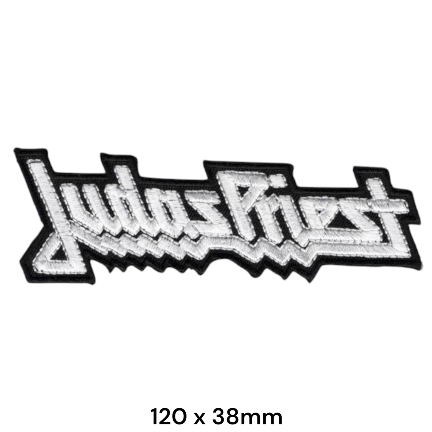 Judas Priest Logo Die-Cut Embroidered Patch 120x38mm – White/Silver & Black