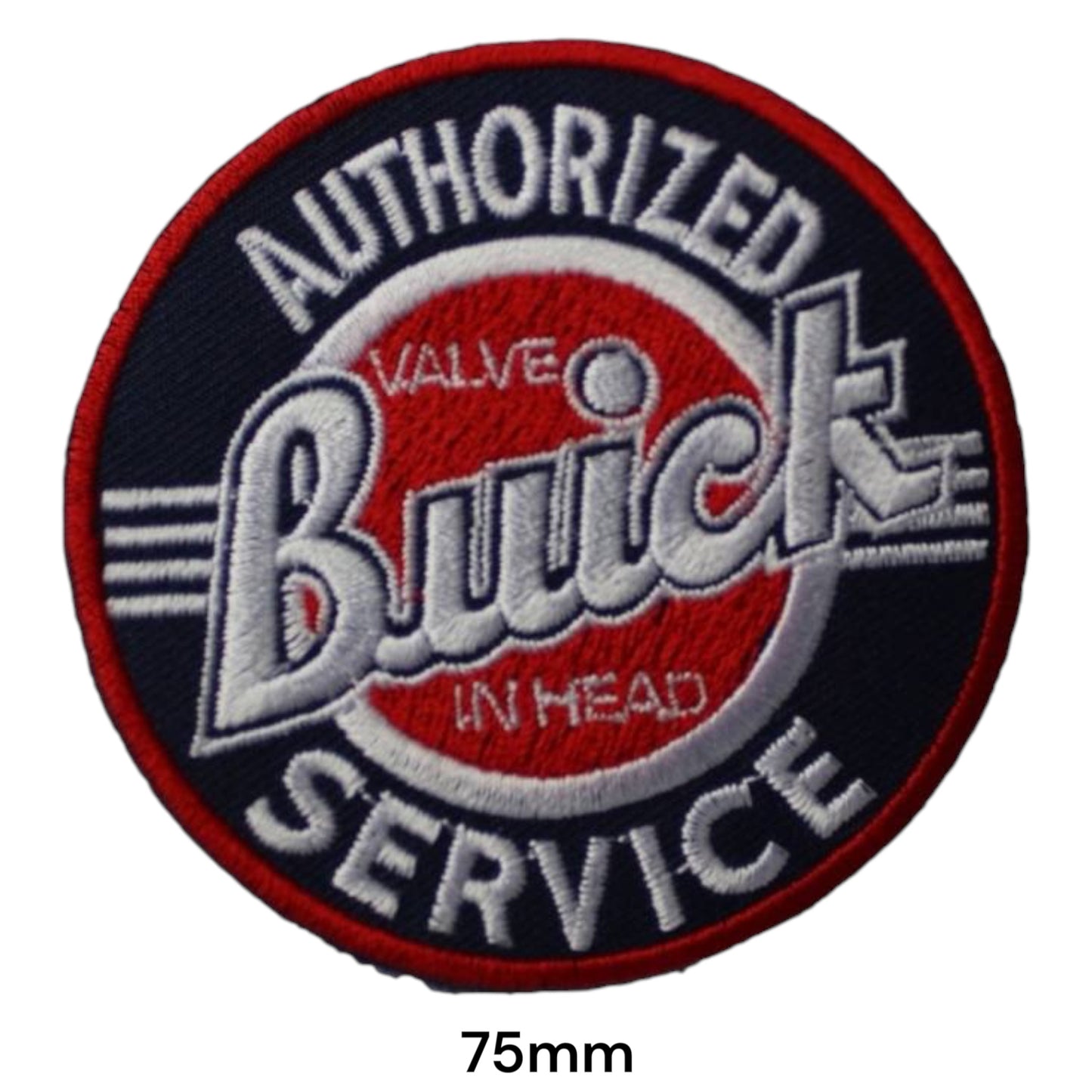 Buick Valve-in-Head Authorized Service Round Embroidered Patch 75mm – Red, White & Navy/Black